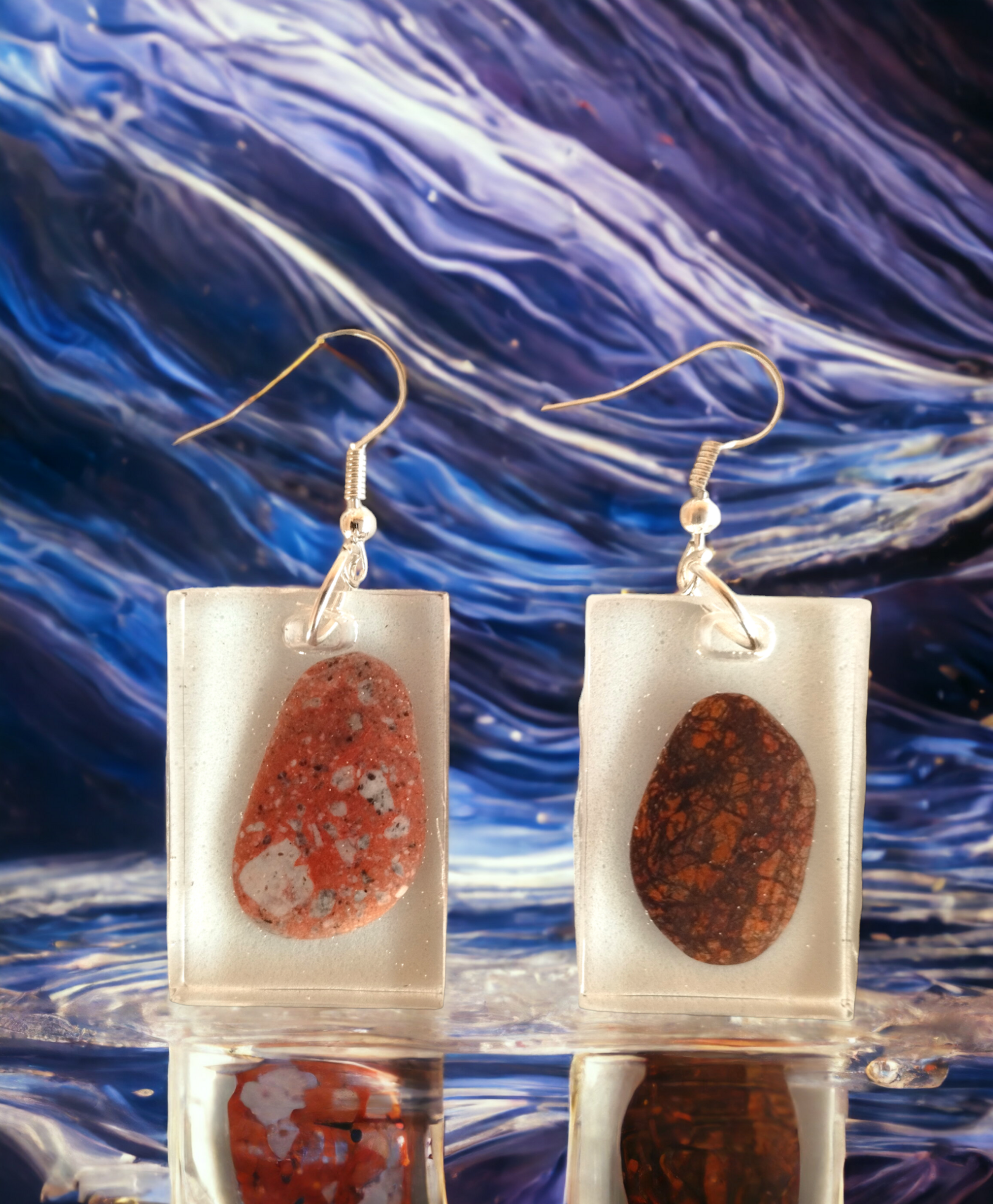Pendientes Rectangulares con Piedrecitas de Almería - Encapsuladas en Resina - 2