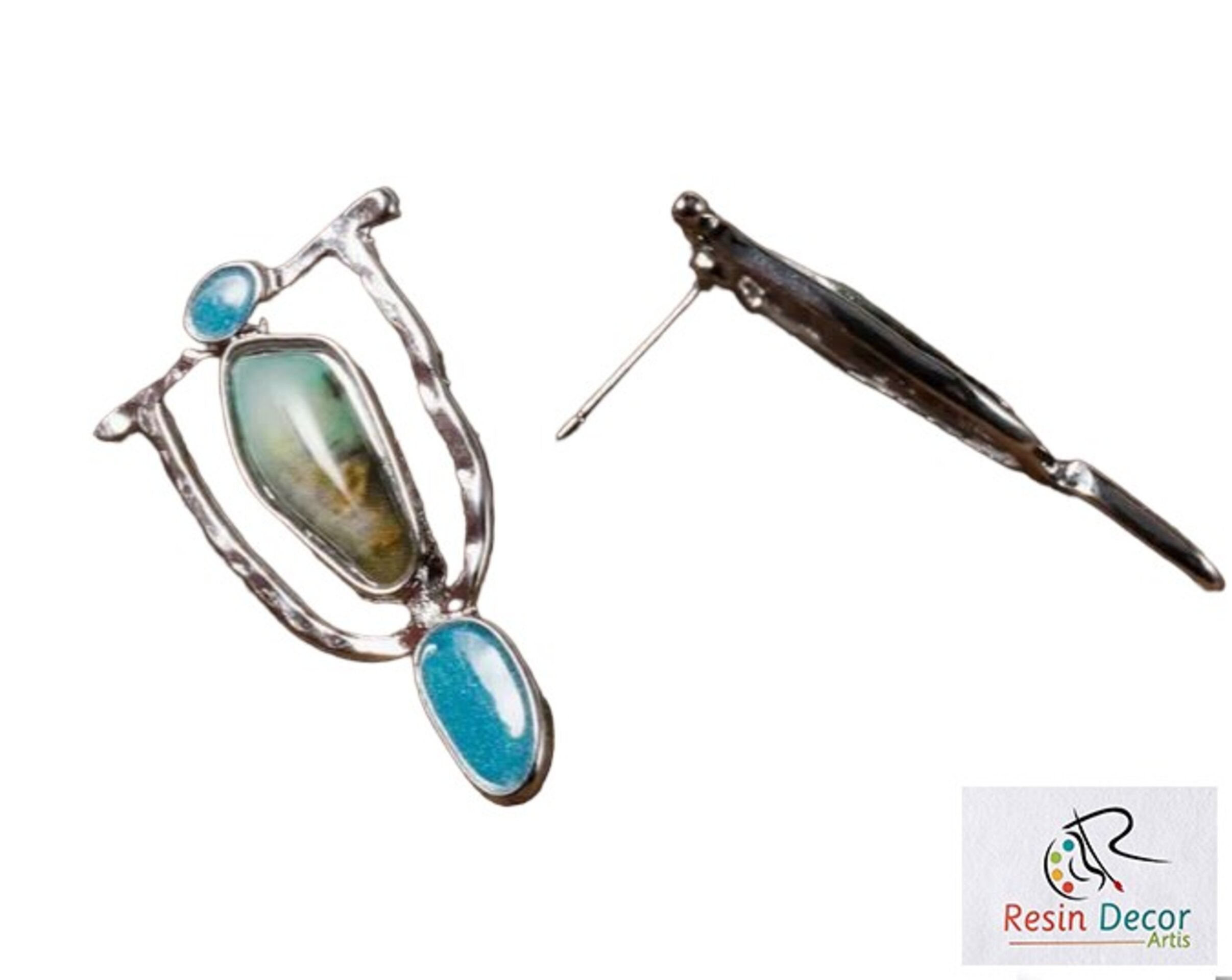 Pendientes colgantes retro con piedra verde - 2