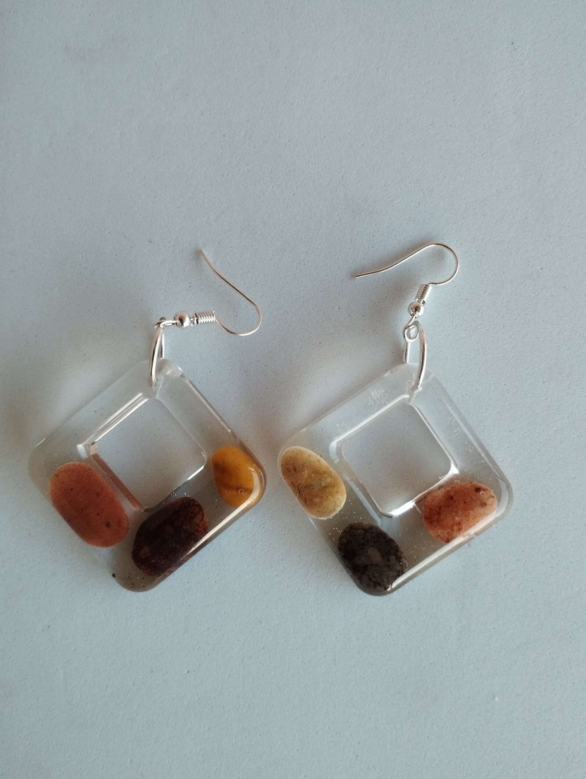 Pendientes Forma de Rombo con Piedrecitas de Almería Encapsuladas resina epoxi - 3