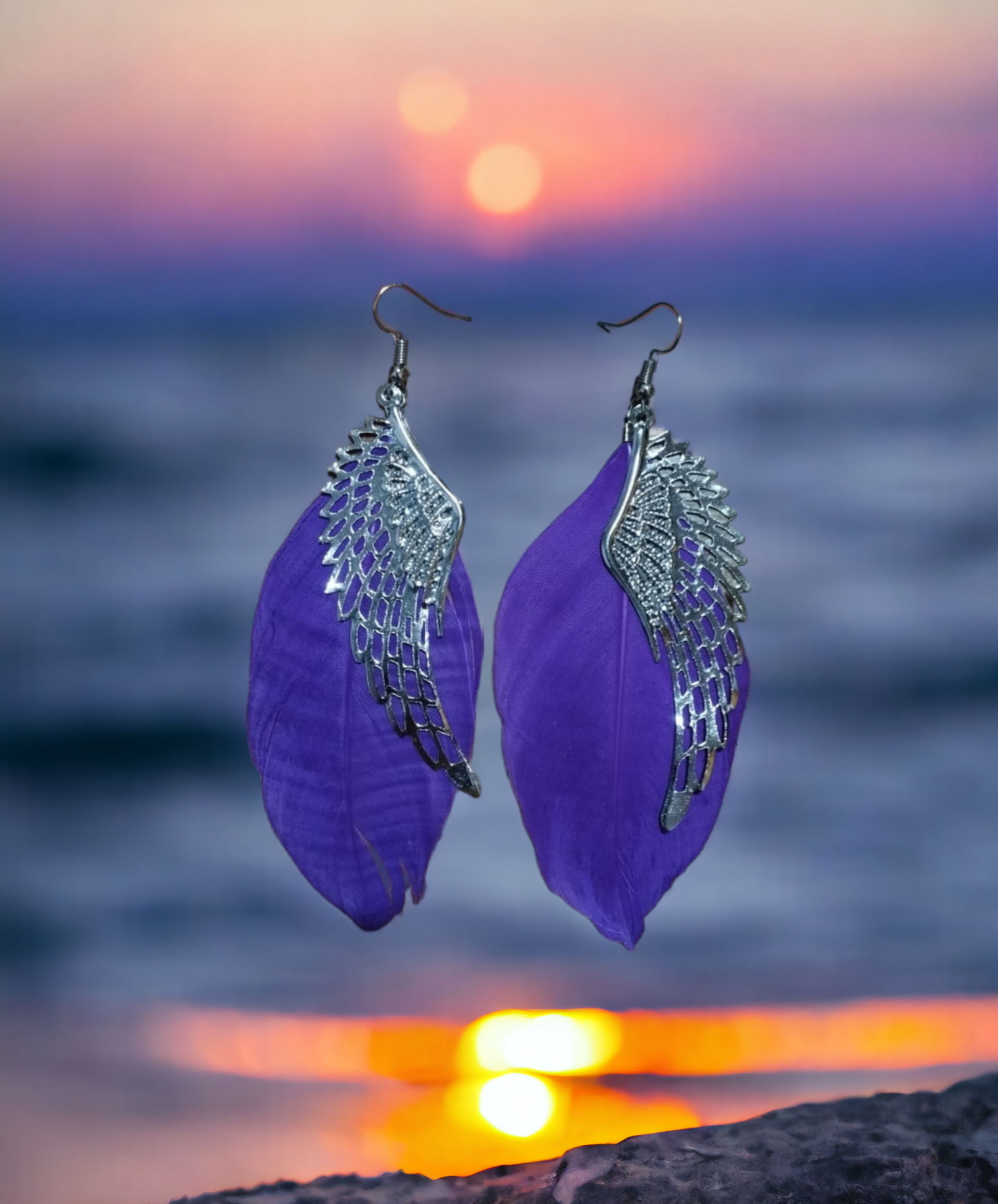 Pendientes Alas de Ángel con Plumaje Azul Marino: Elegancia Celestial - 6