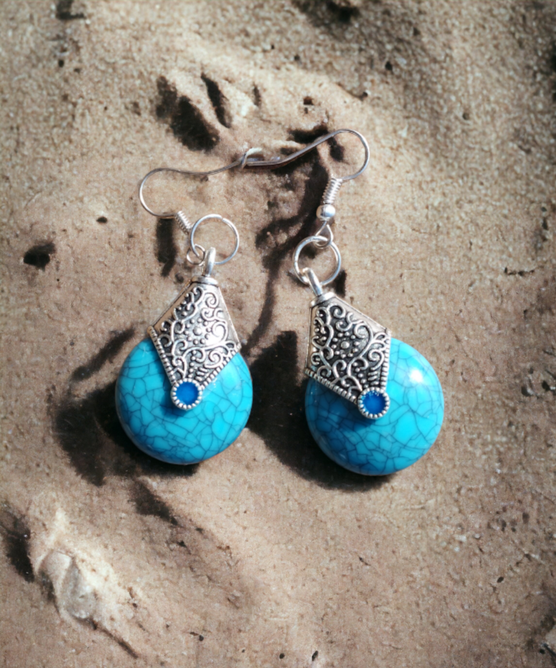 Pendientes de Turquesa de Imitación Vintage en Forma de Gota - 5