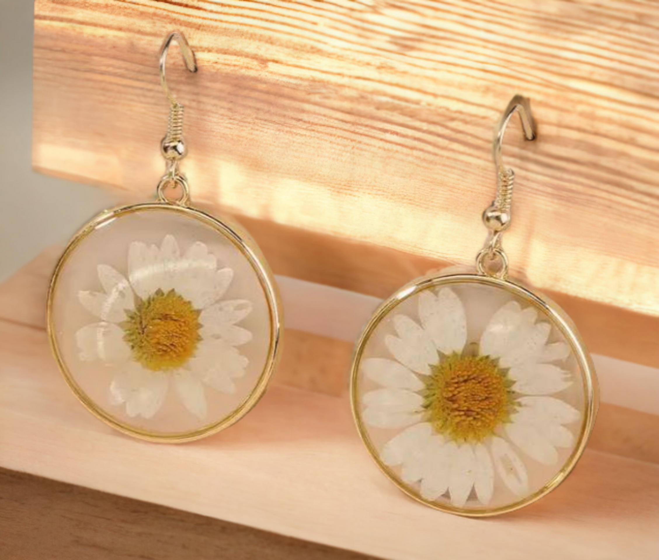 Pendientes colgantes de resina epoxi de margaritas prensadas - 3