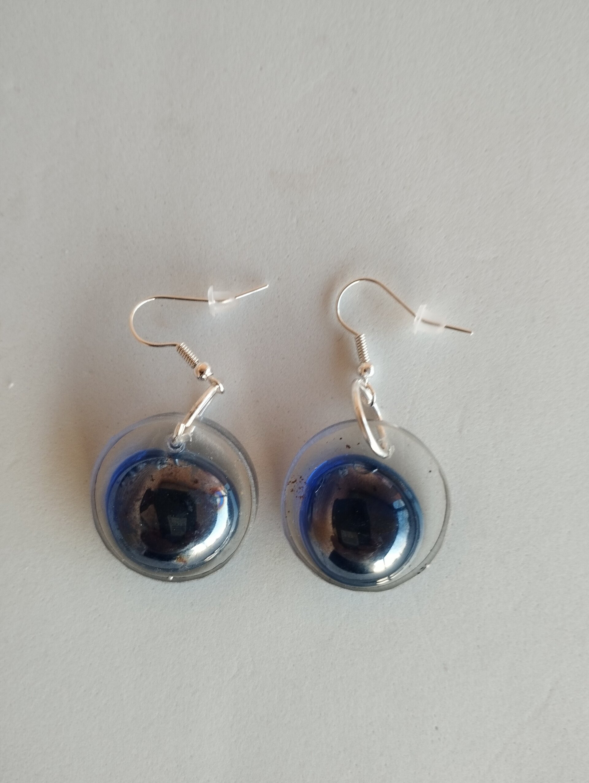 Pendientes Redondos de Resina Epoxi con Gota Azul con Reflejos - 5