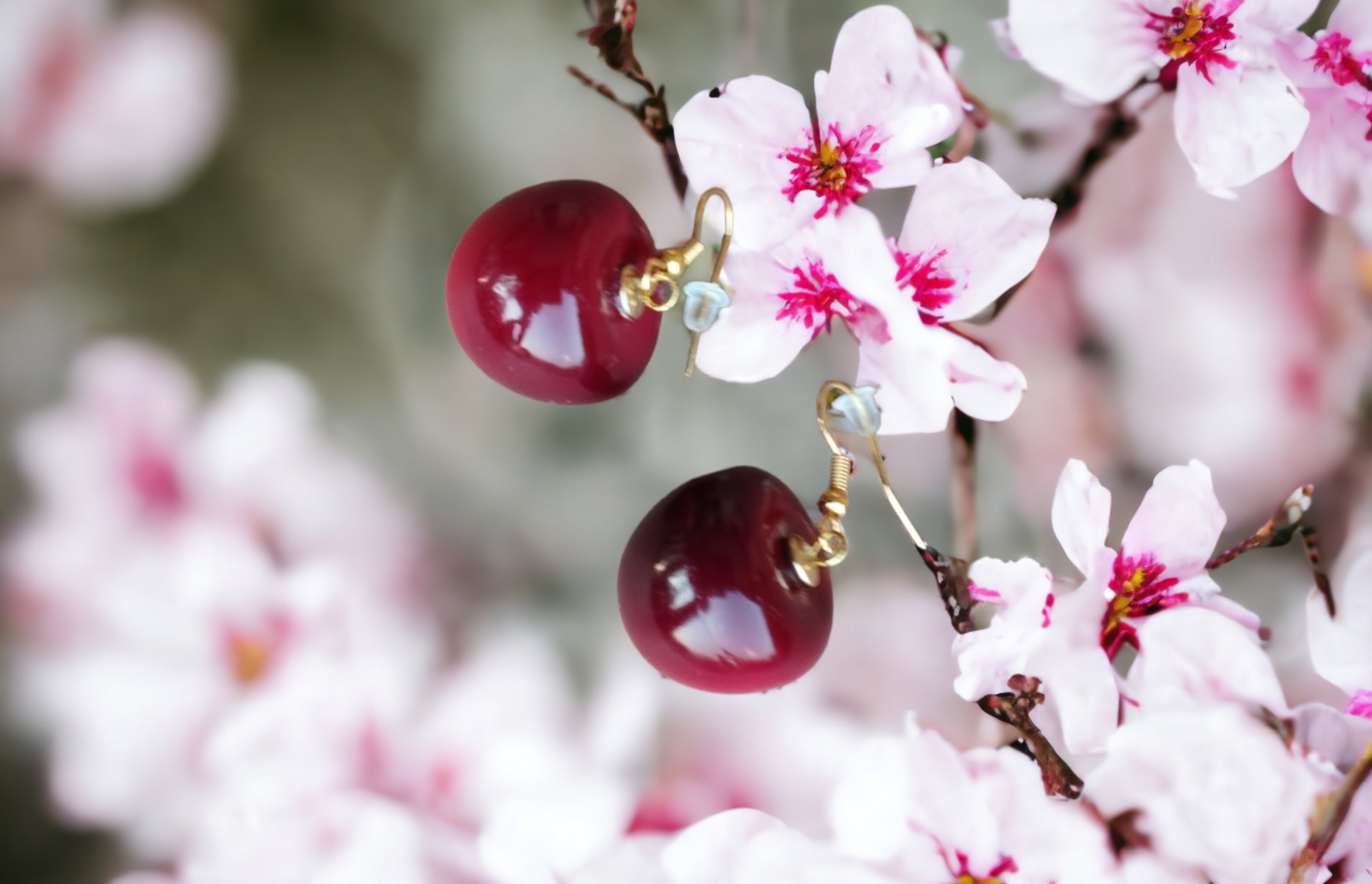 Aretes de cereza roja - estilo princesa con toque francés VENDIDO - 3