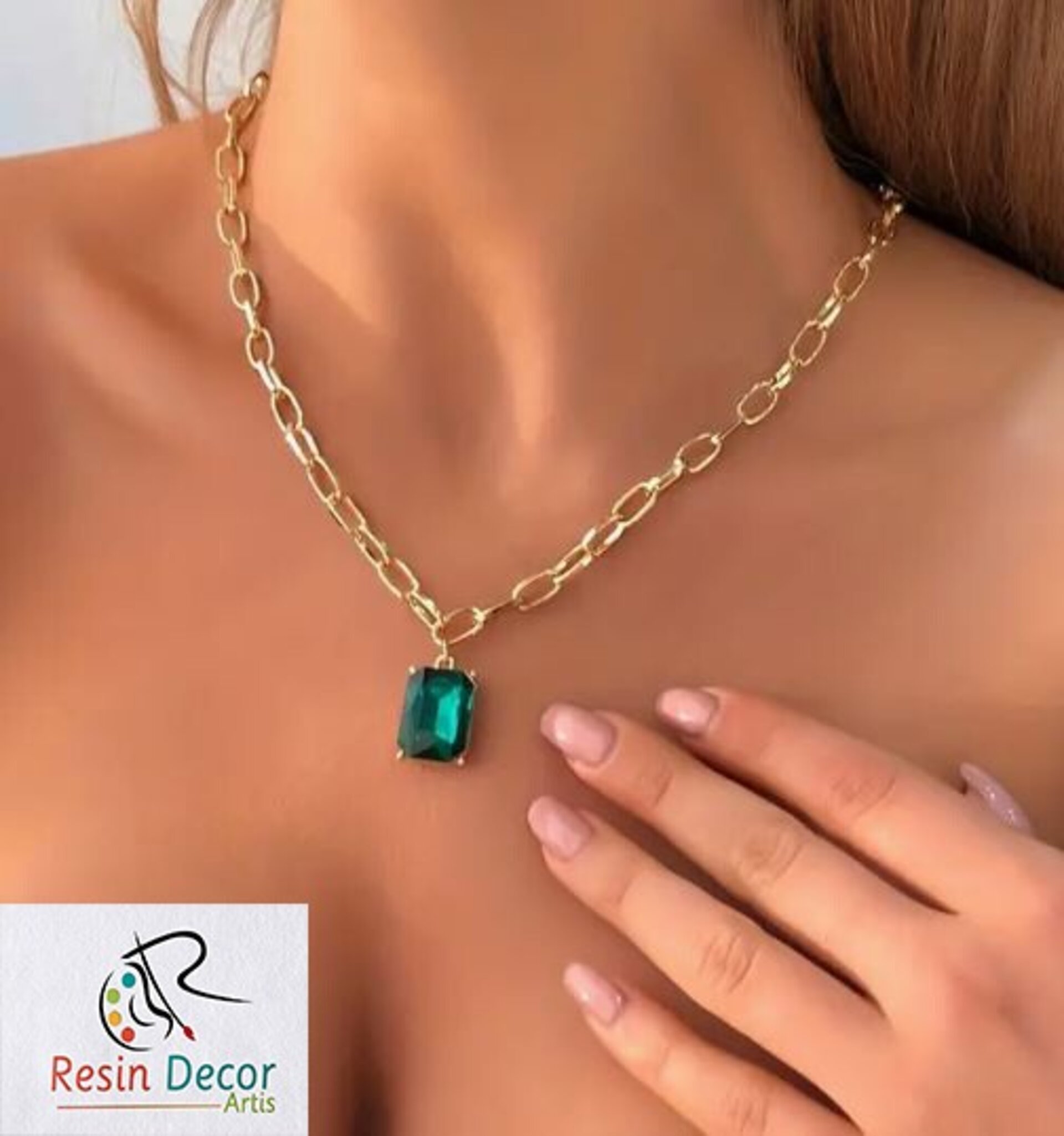Collar de turquesa de imitación en forma rectangular - elegancia y estilo - 2