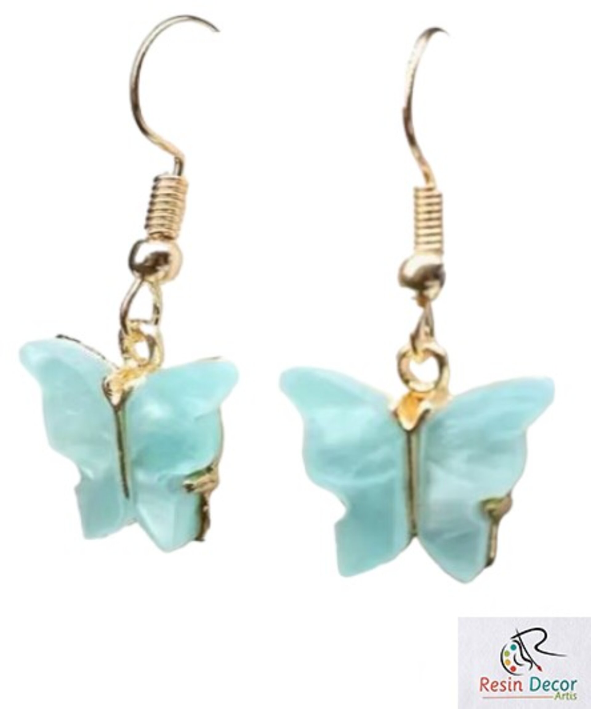 Pendientes minimalistas estilo mariposa azul claro (VENDIDO) - 2