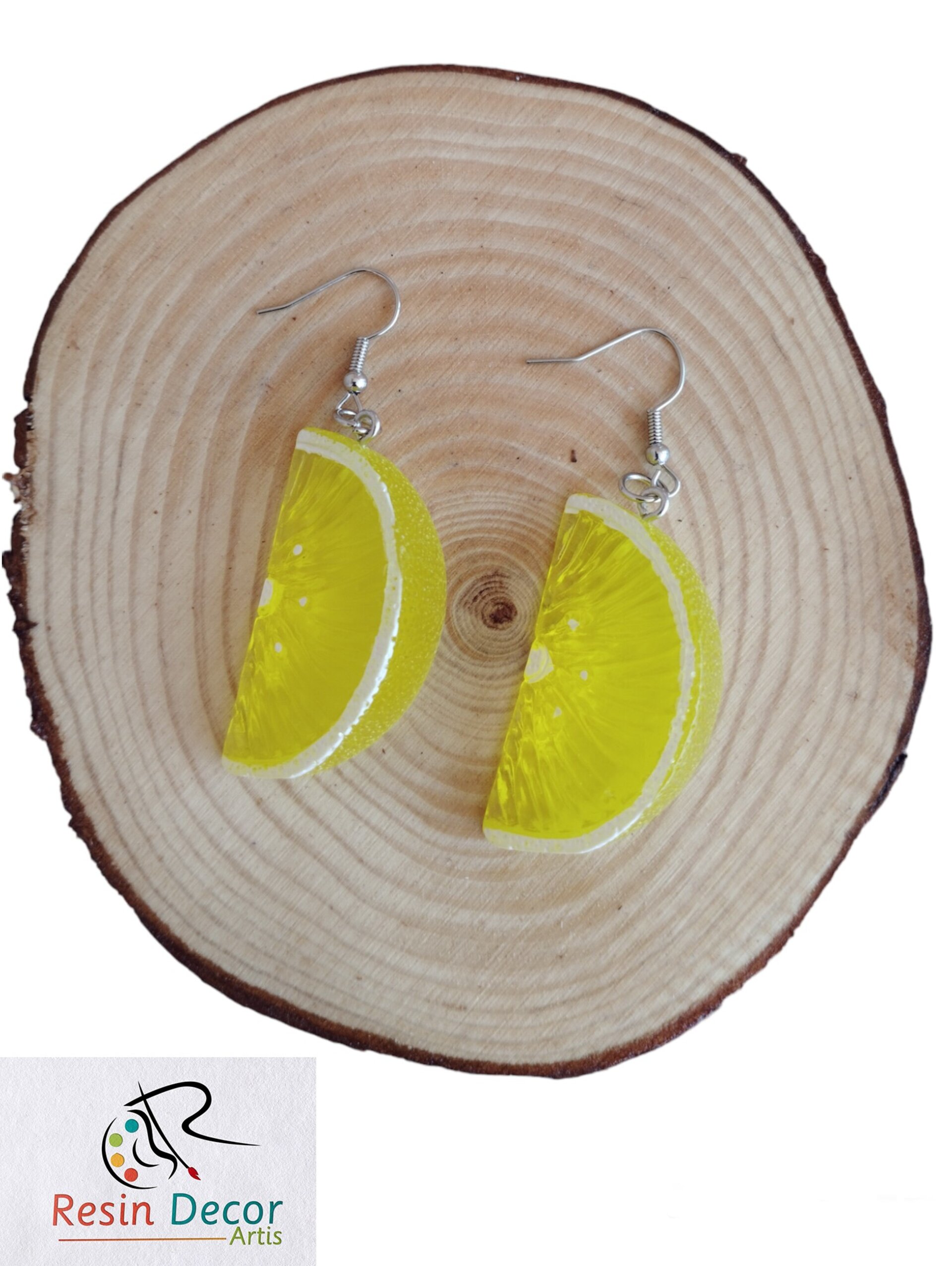 Pendientes de resina epoxi con forma de raja de limón - 3