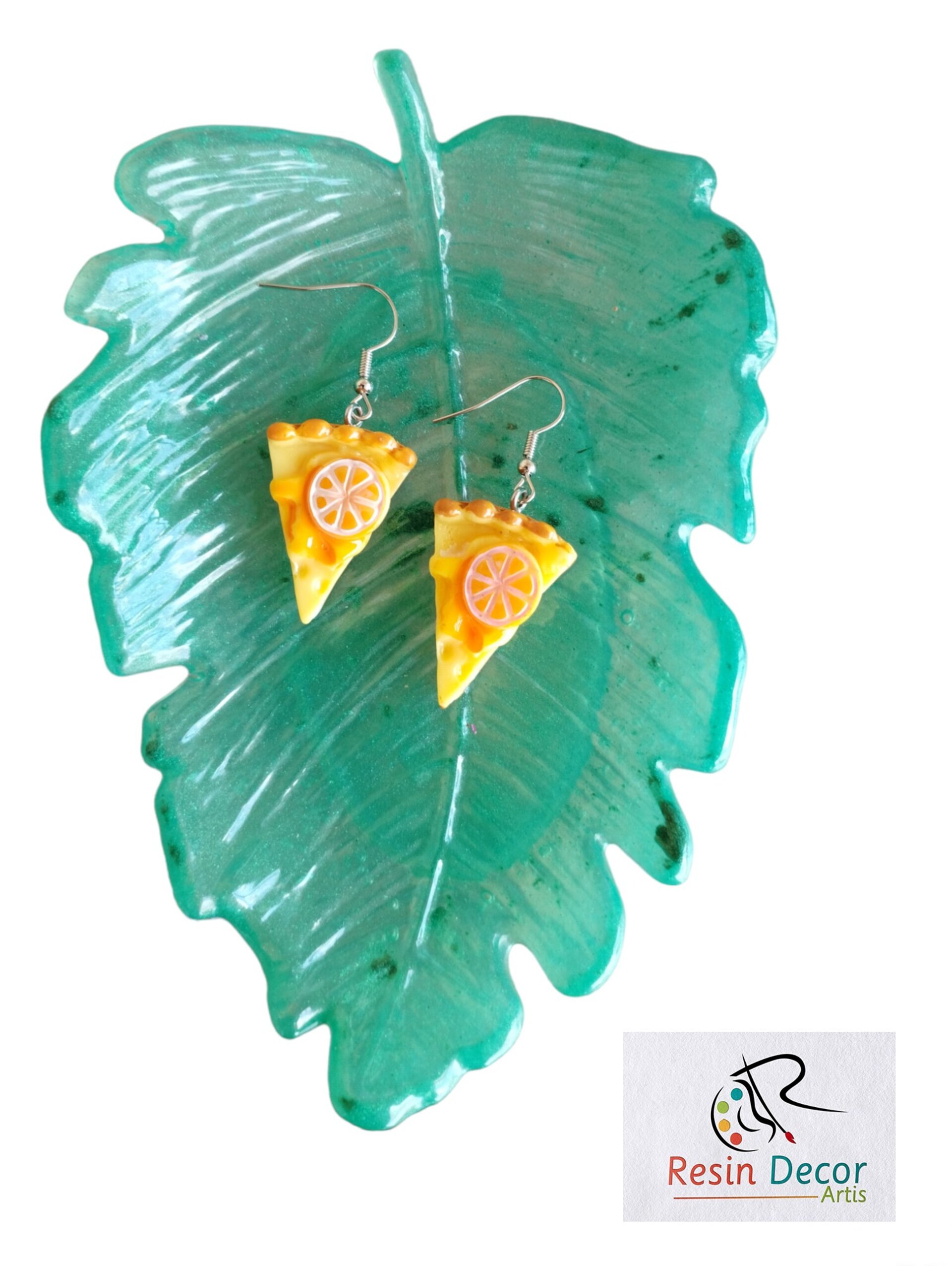 Pendientes de resina epoxi con forma de  pastel de naranja - 2