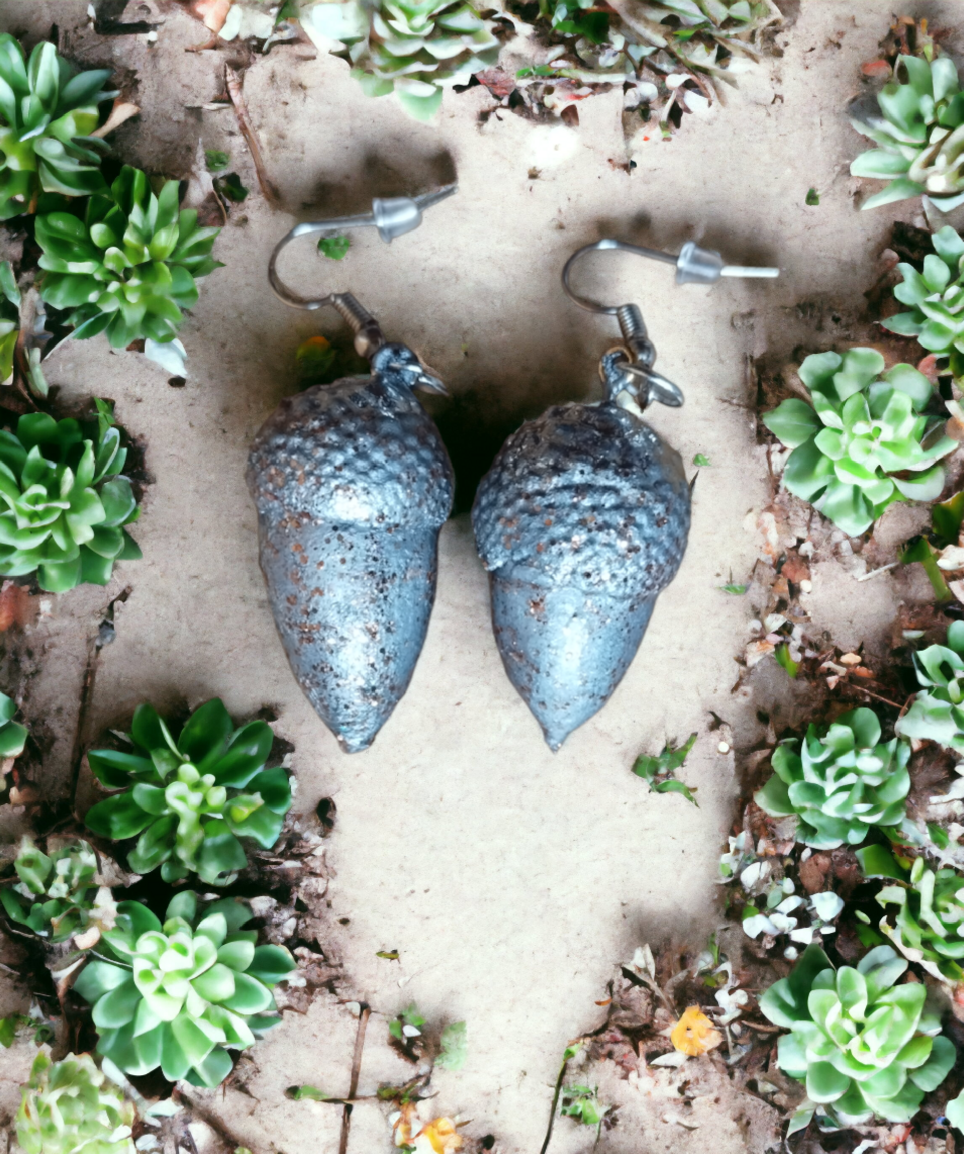 Pendientes de Bellotas Naturales: Elegancia en Plata con un Toque de Color - 3