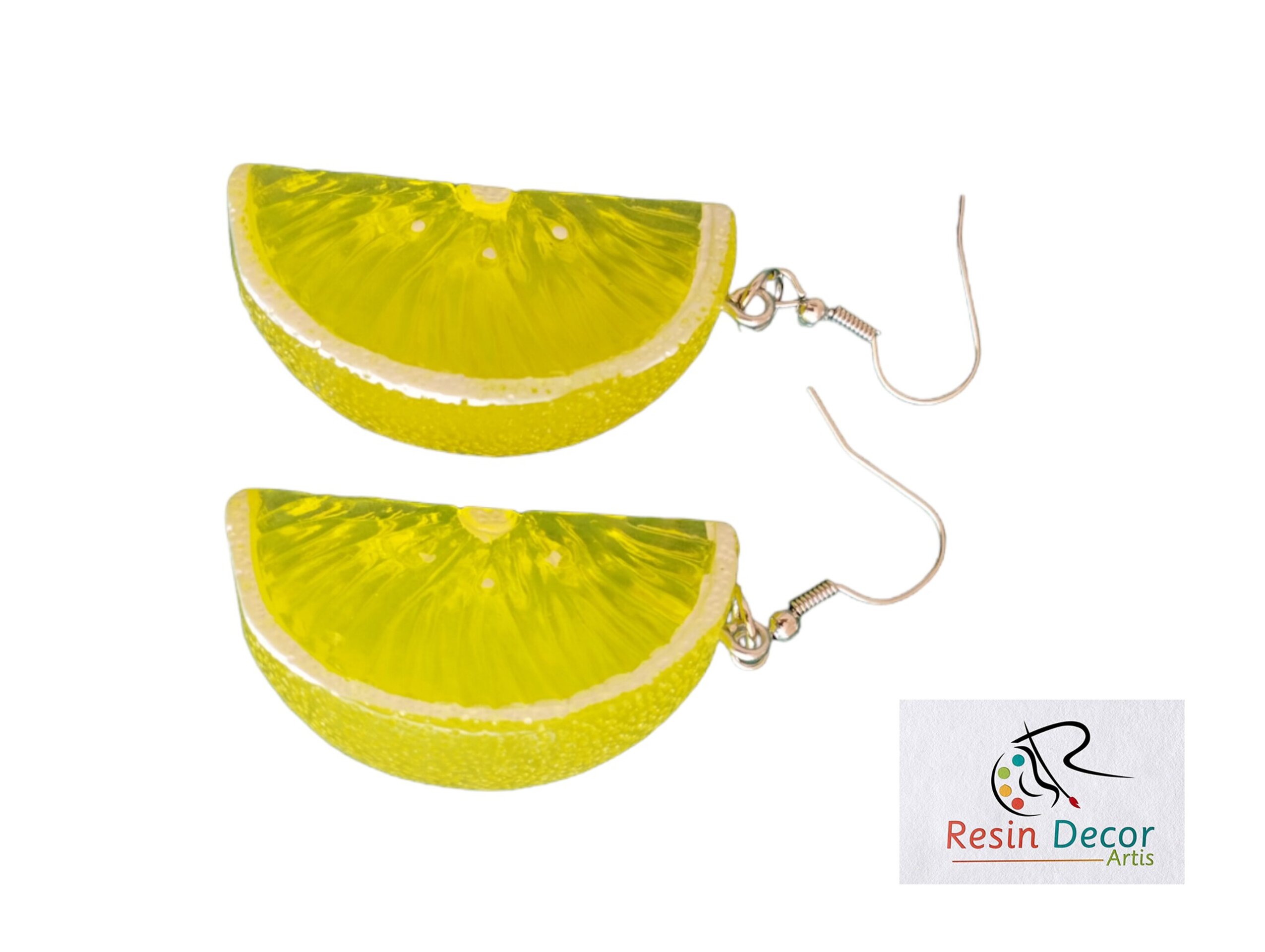 Pendientes de resina epoxi con forma de raja de limón - 2
