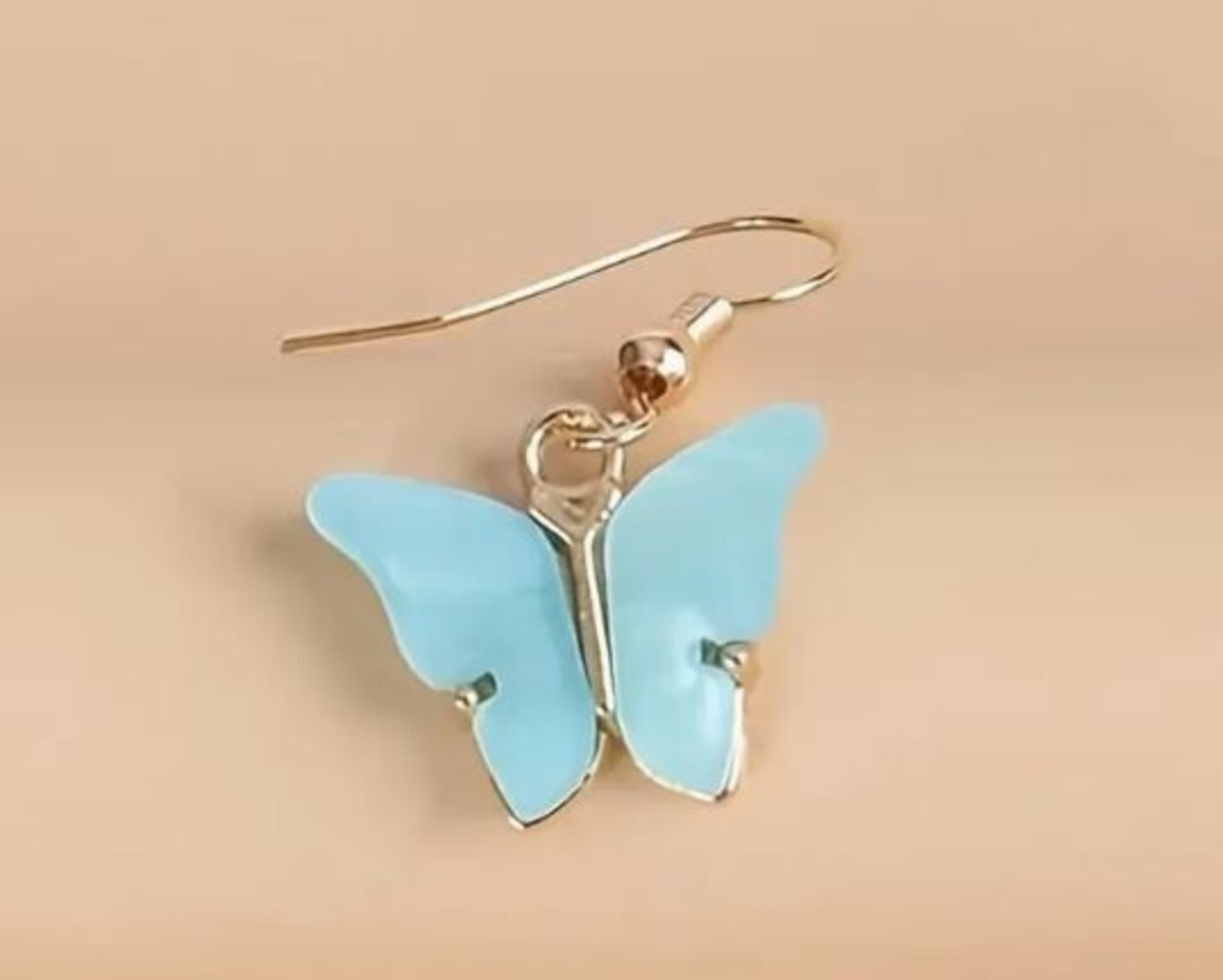 Pendientes minimalistas estilo mariposa azul claro (VENDIDO) - 3
