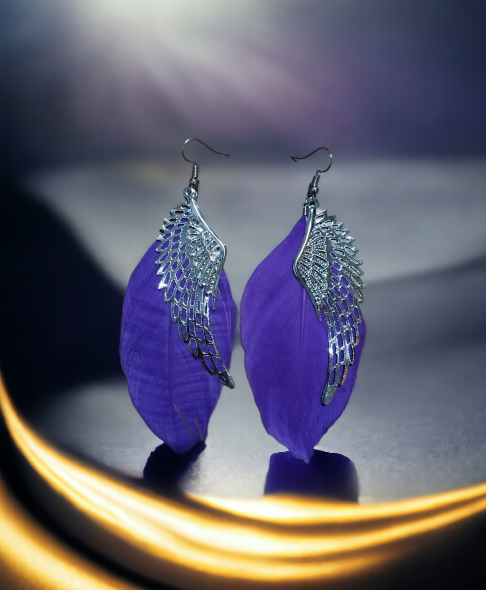 Pendientes Alas de Ángel con Plumaje Azul Marino: Elegancia Celestial - 5