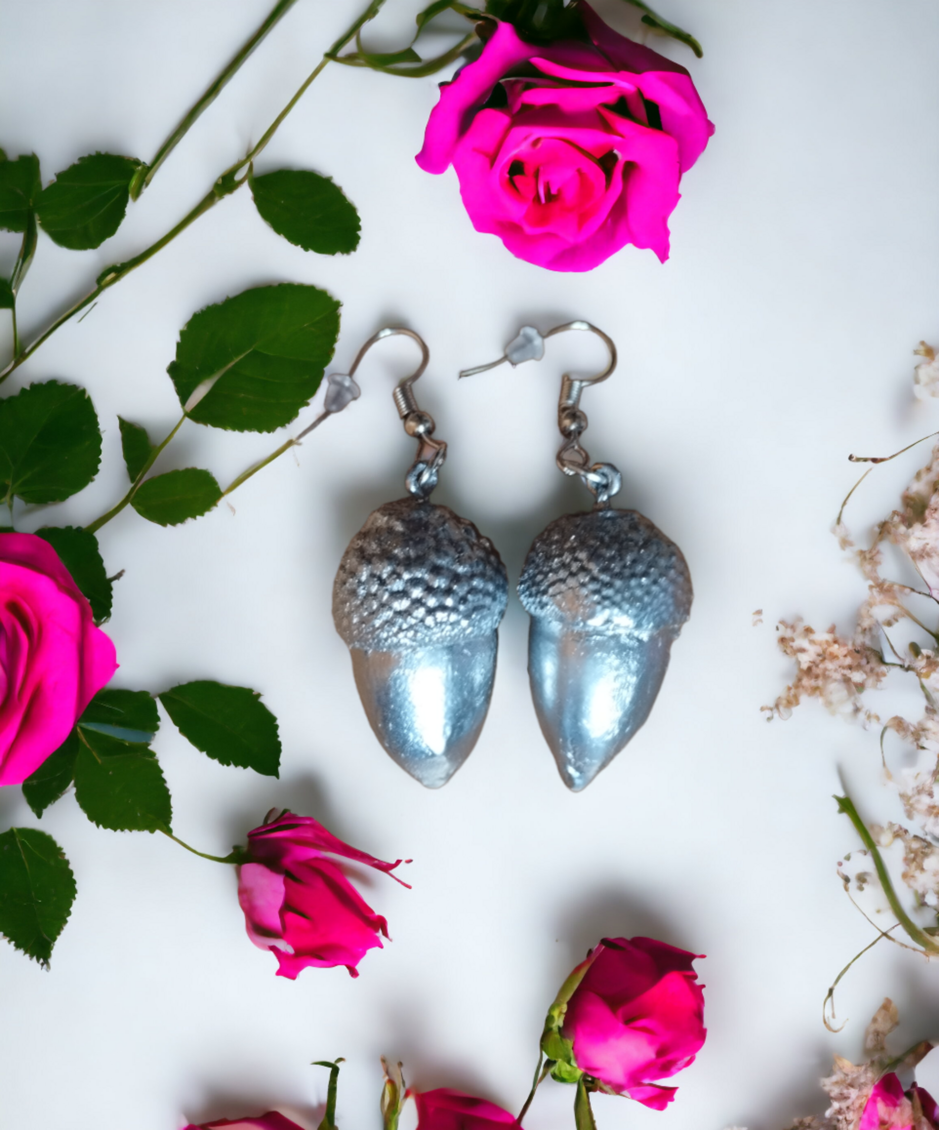 Pendientes de Bellotas Naturales en Plata Cromada - 6