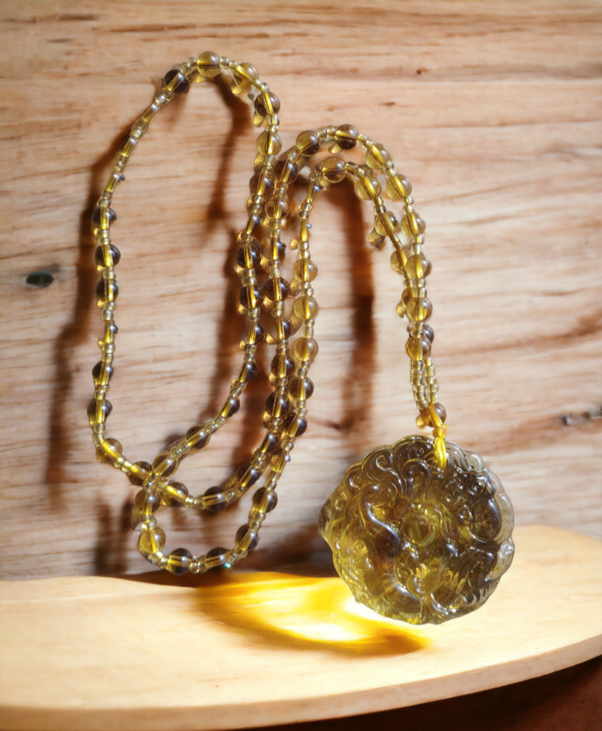 Collar con Colgante Redondo de la Suerte de Obsidiana Amarillo - 6