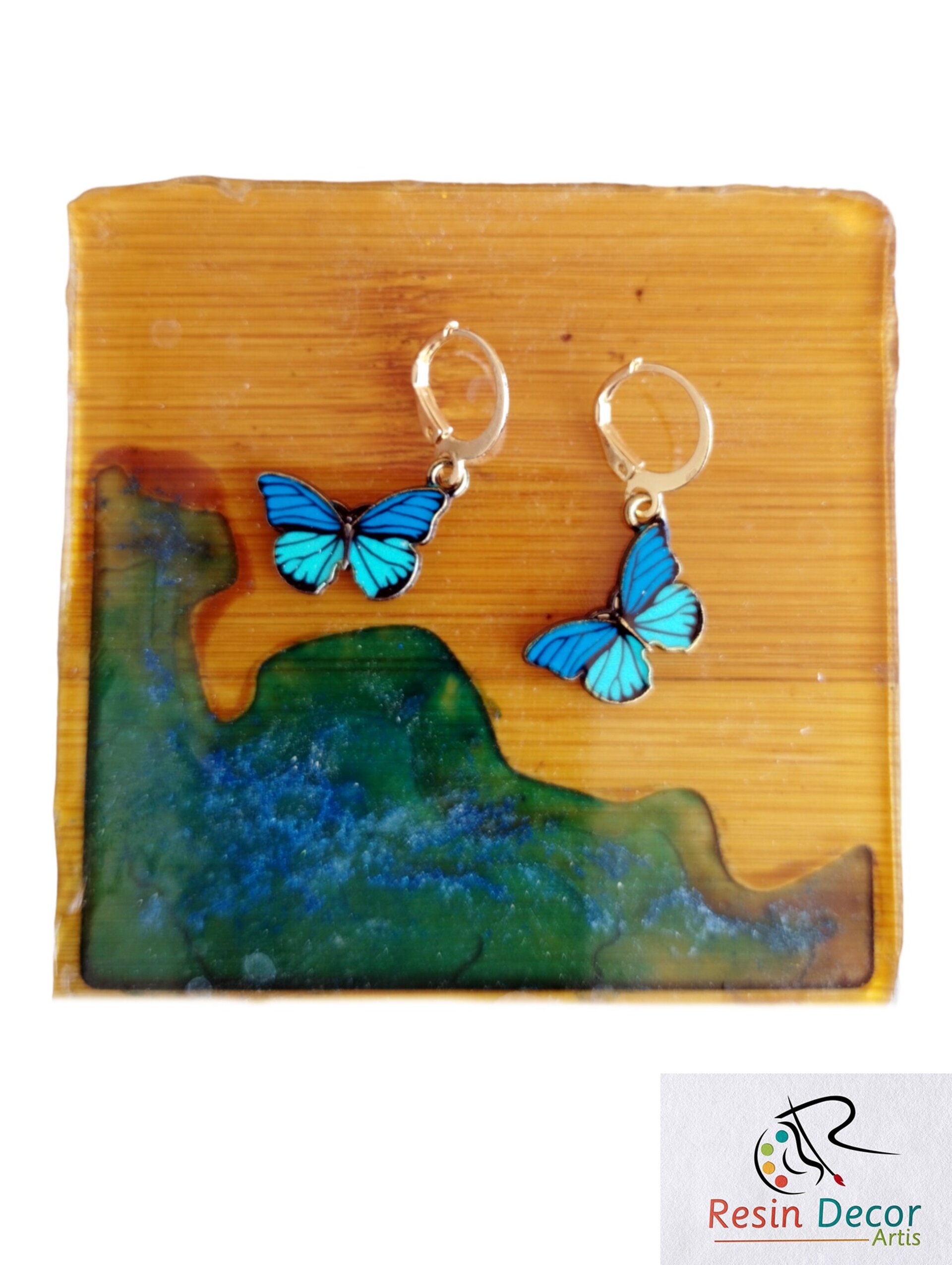 Pendientes colgantes con forma de mariposa en tonos azules (VENDIDO) - 2