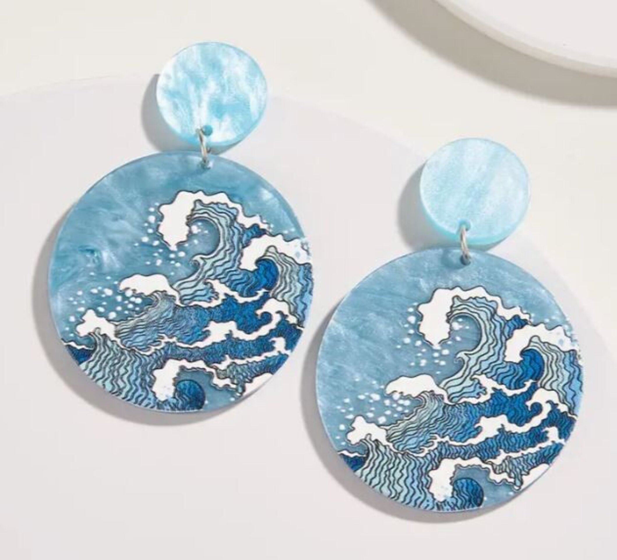 Pendientes de resina epoxi con tema de ola de océano azul - 3
