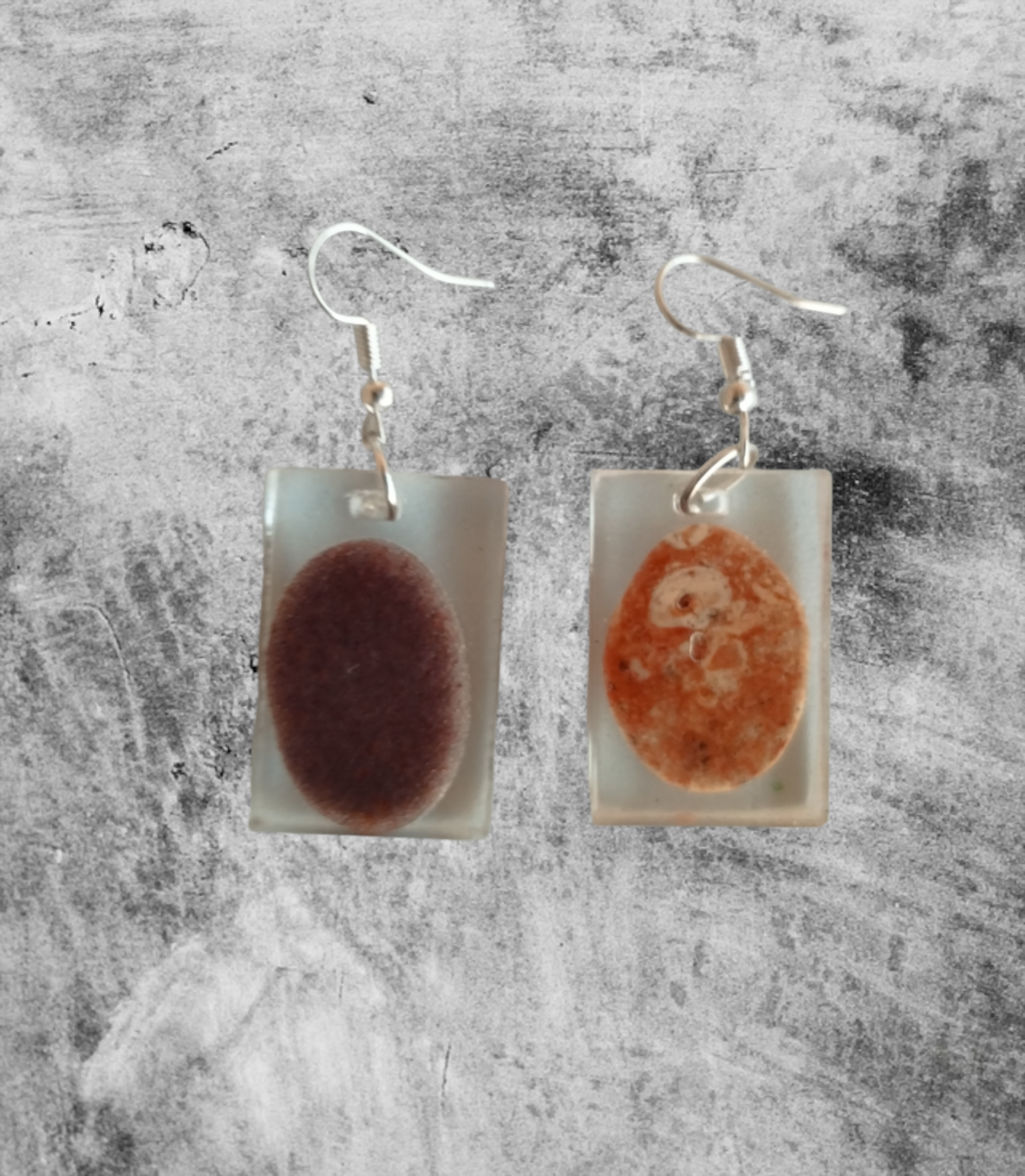 Pendientes Rectangulares con Piedrecitas de Almería - Encapsuladas en Resina - 6