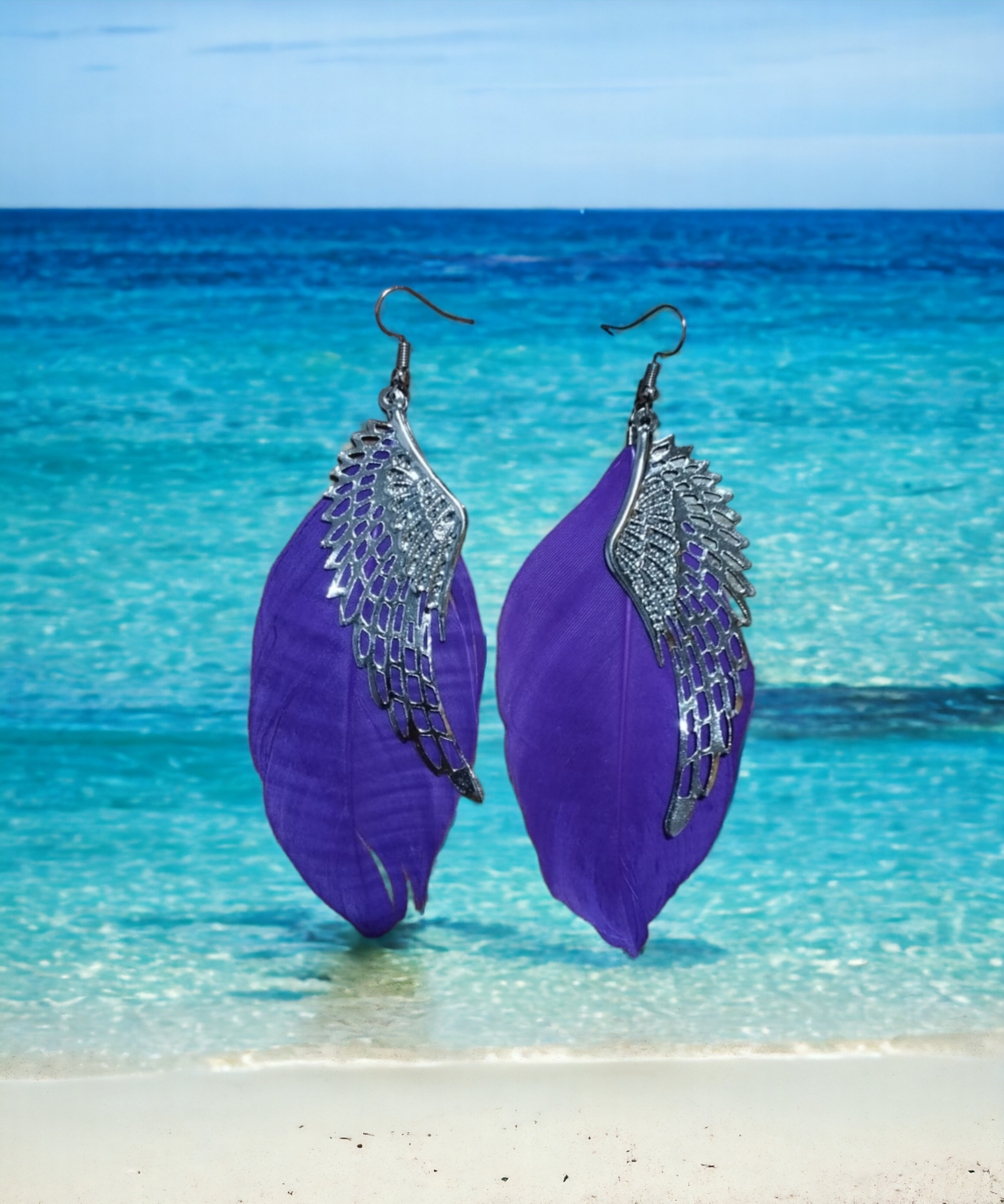 Pendientes Alas de Ángel con Plumaje Azul Marino: Elegancia Celestial - 3