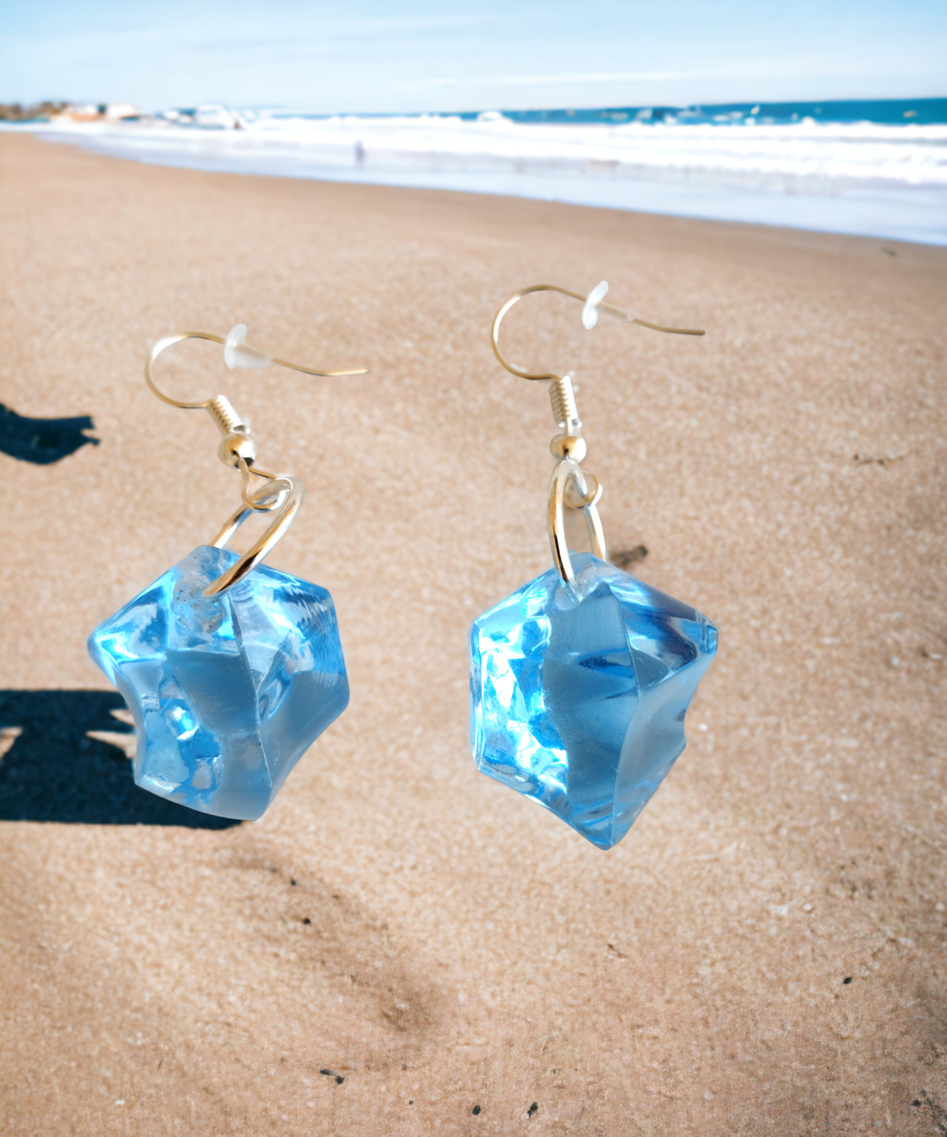 Pendientes Irregulares Resina Epoxi Azul Celeste - 4