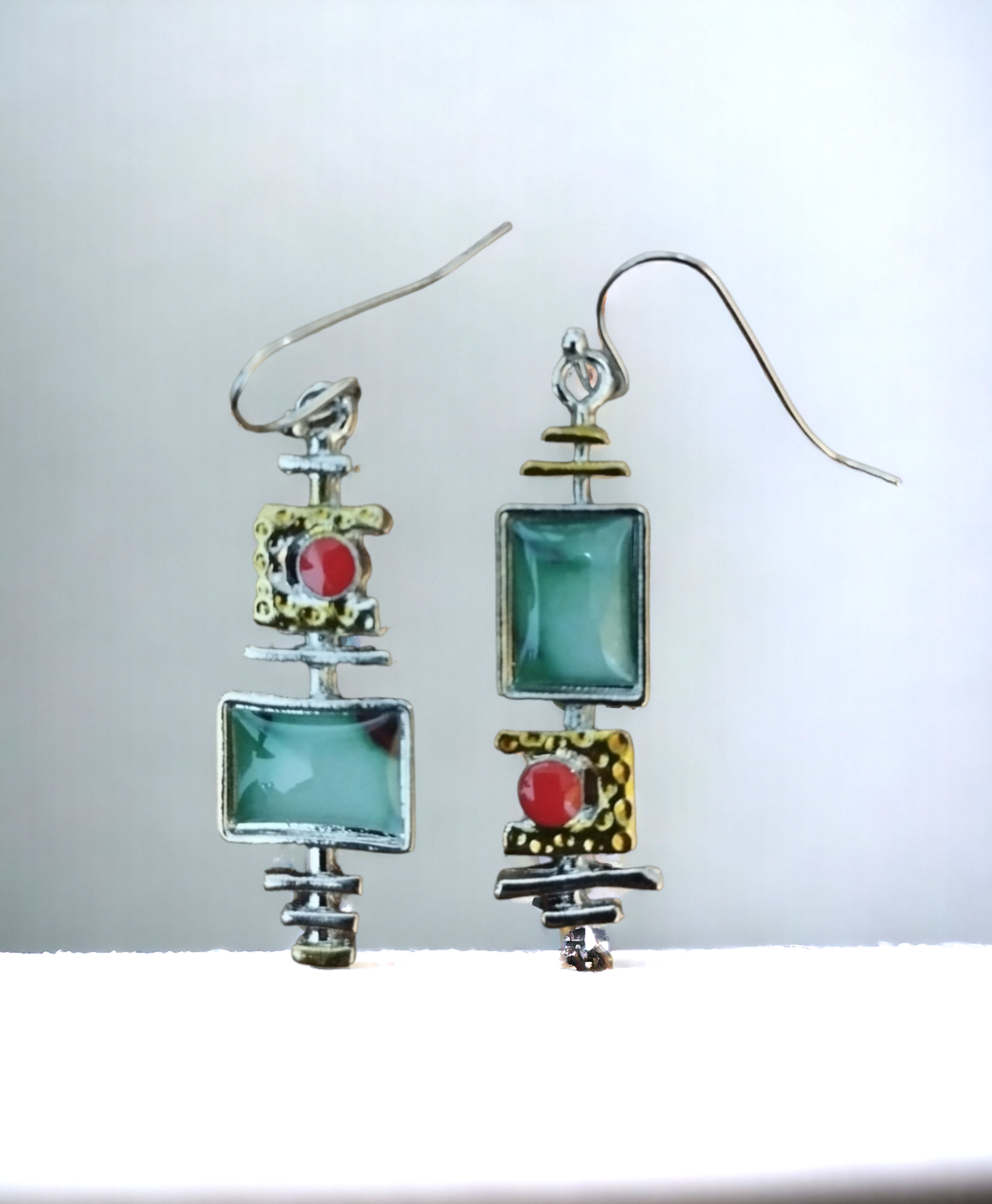 Pendientes Boho Vintage Geométricos con Ópalo Verde  Resina Epoxi: Encanto Retro - 6