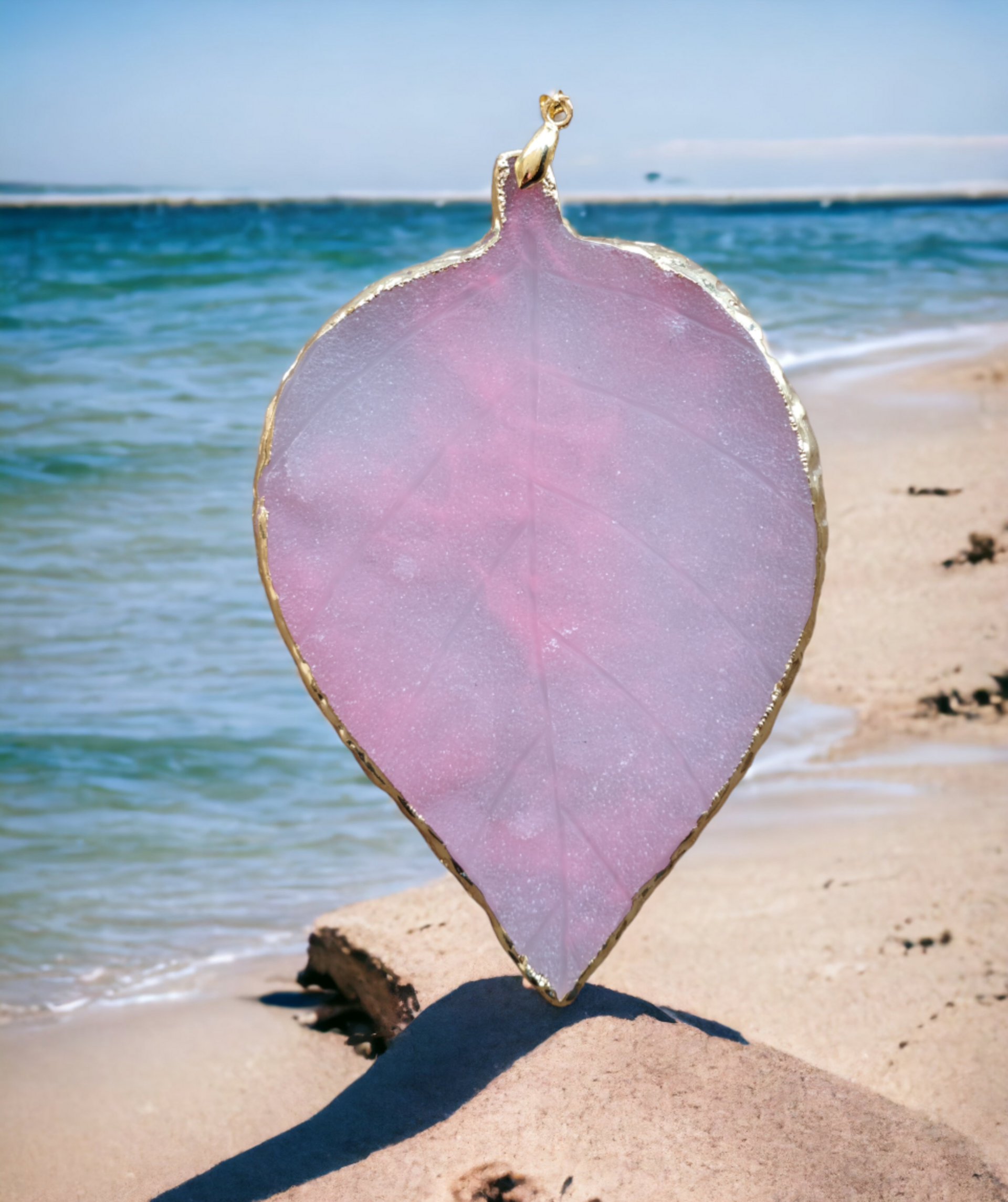 Colgante con Forma de Hoja Alargada de Imitación Piedra de Resina Epoxi en Rosa - 5
