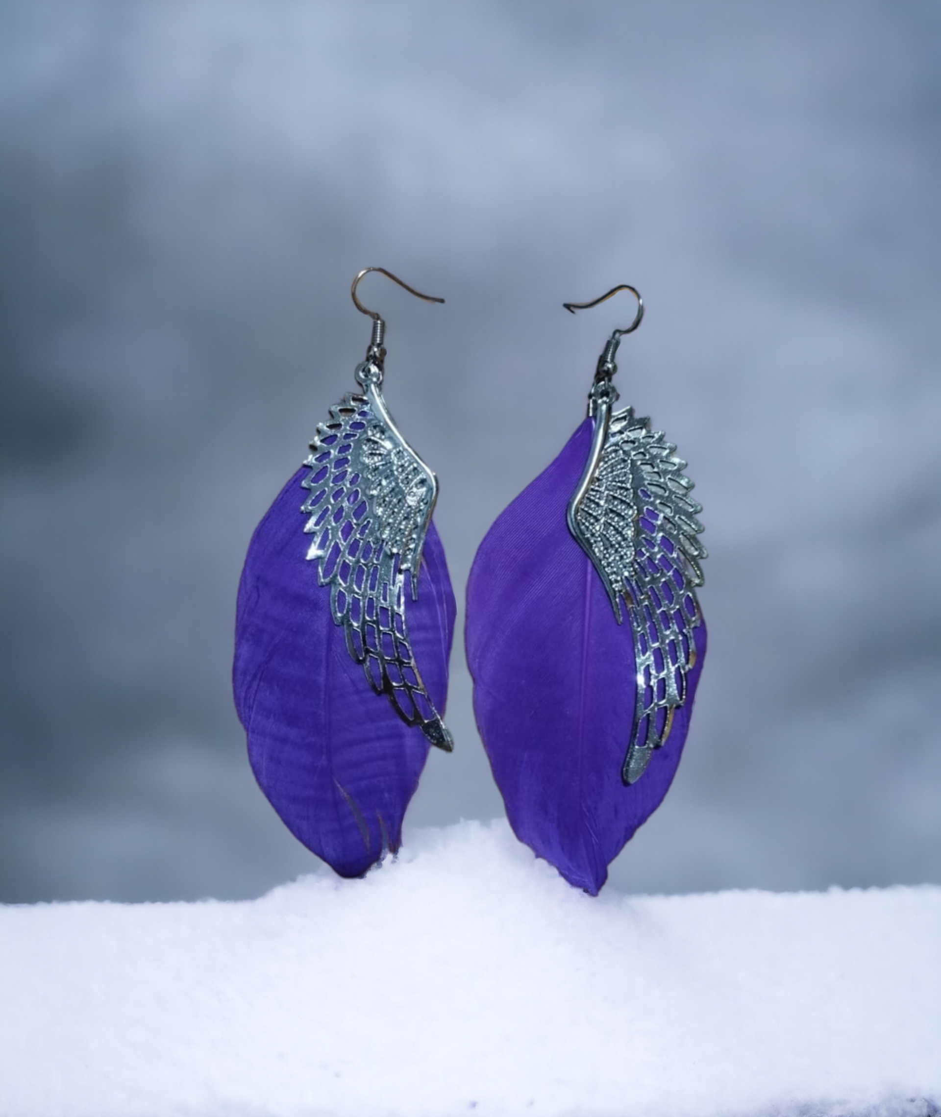 Pendientes Alas de Ángel con Plumaje Azul Marino: Elegancia Celestial - 7
