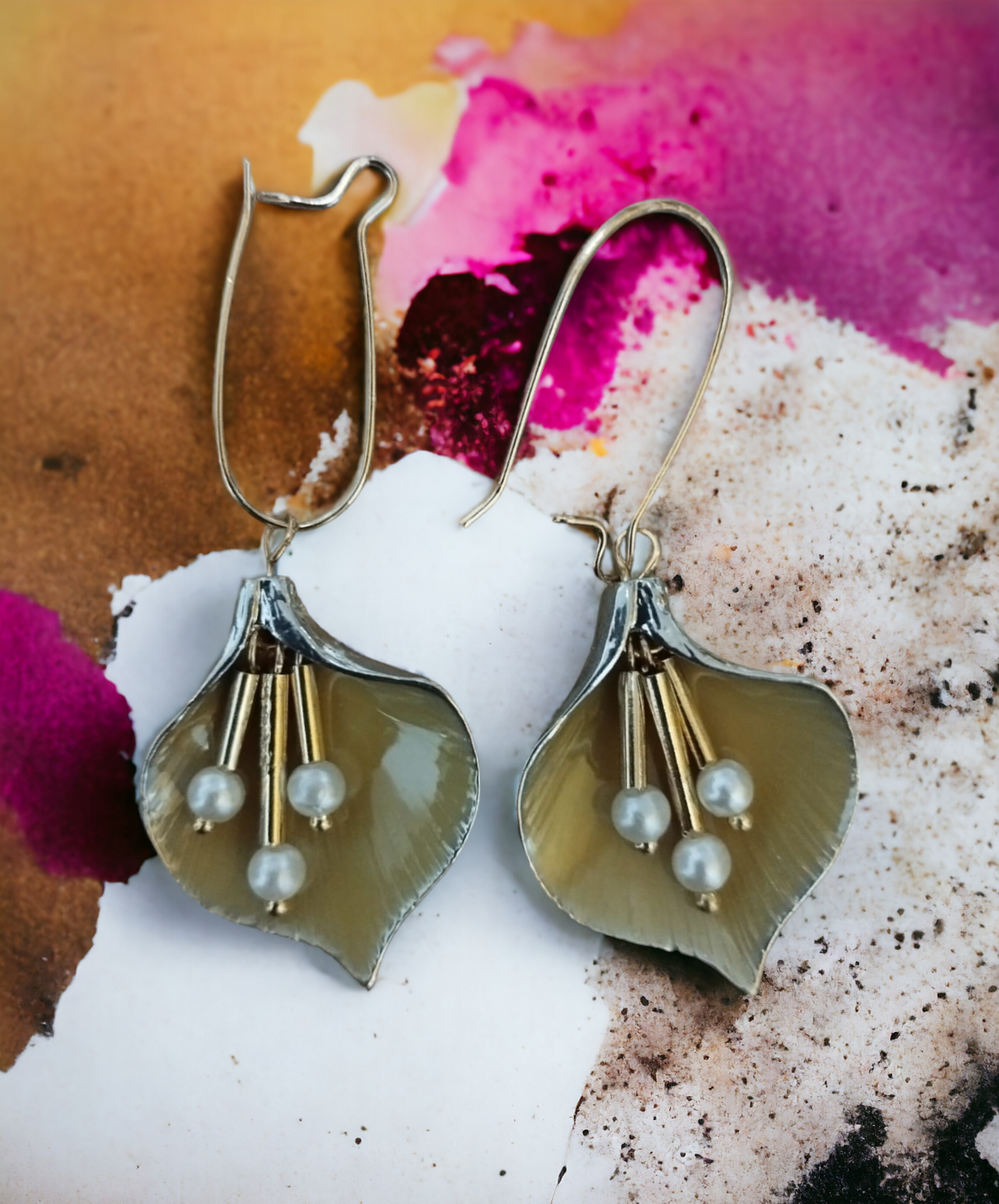 Pendientes con Forma de Hoja y Pétalos de Perla Irregular: Naturaleza Elegante - 5