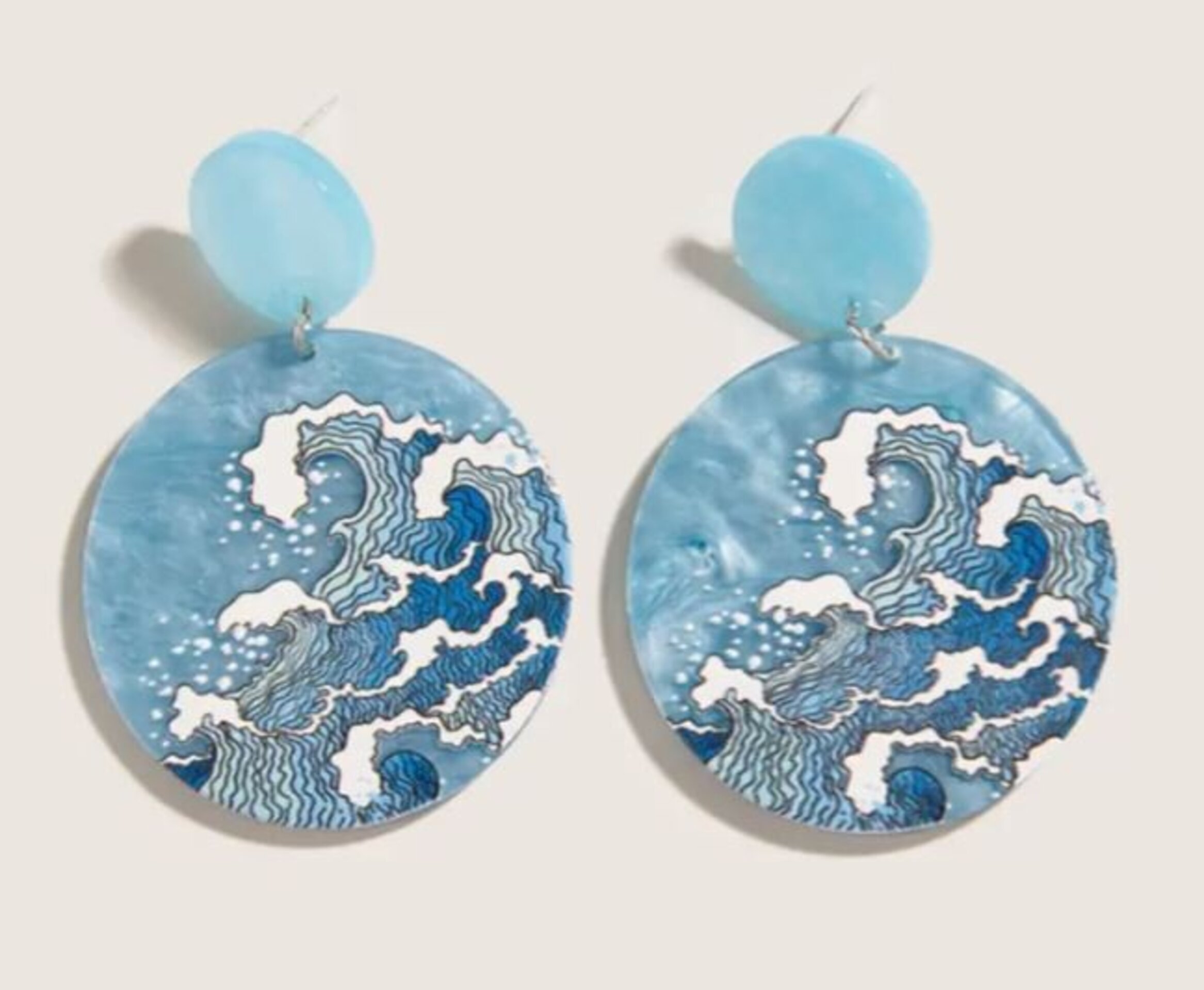 Pendientes de resina epoxi con tema de ola de océano azul - 2