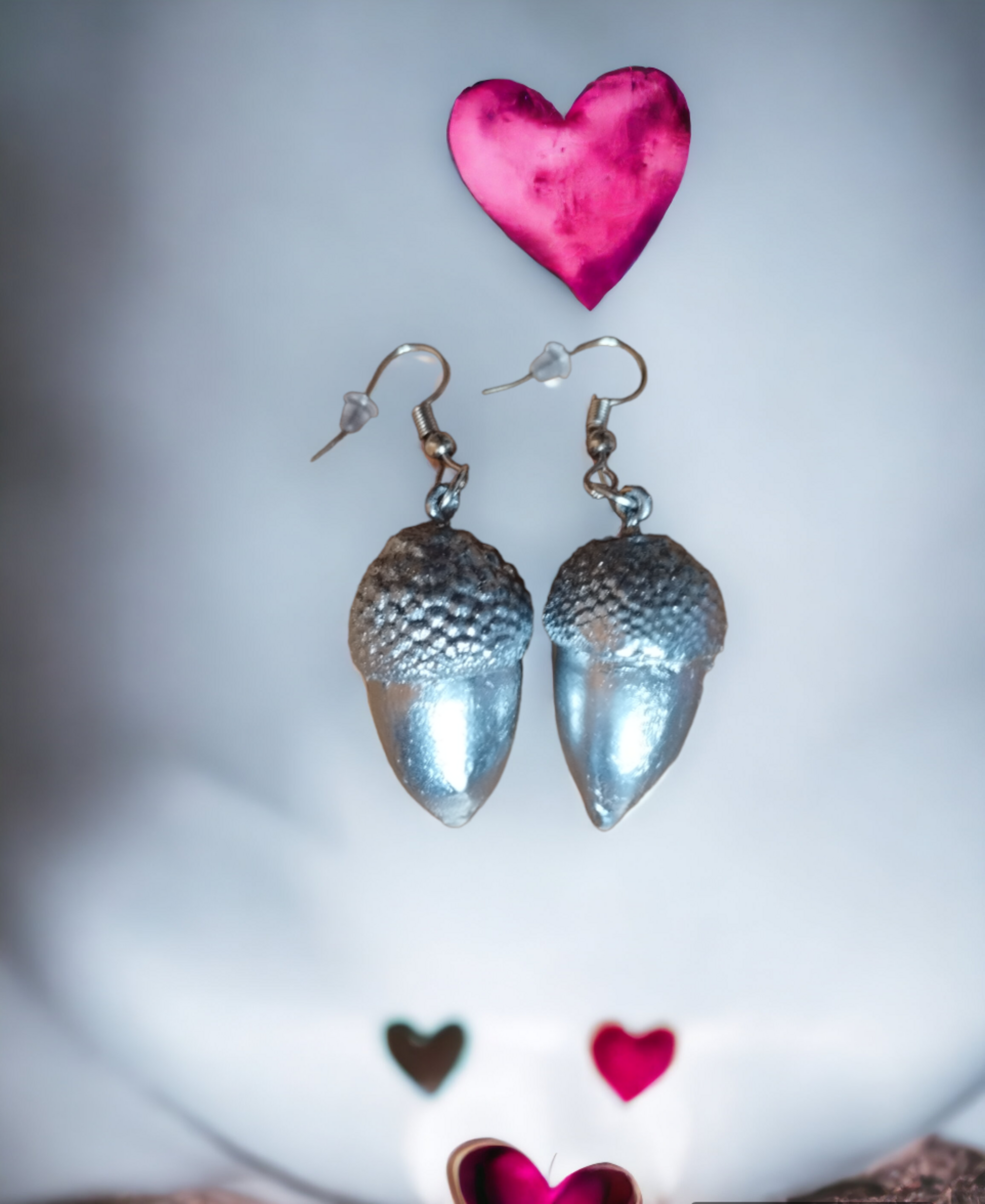 Pendientes de Bellotas Naturales en Plata Cromada - 5