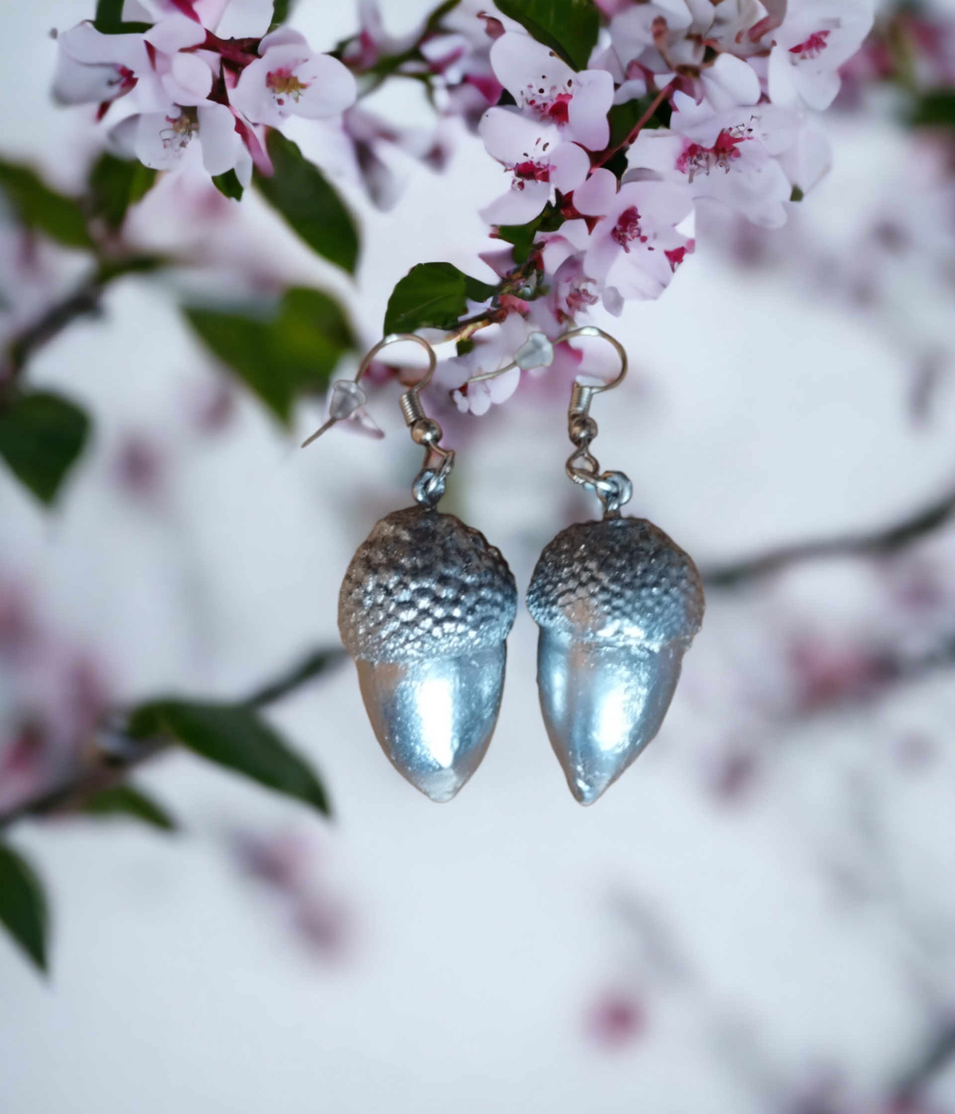 Pendientes de Bellotas Naturales en Plata Cromada - 4