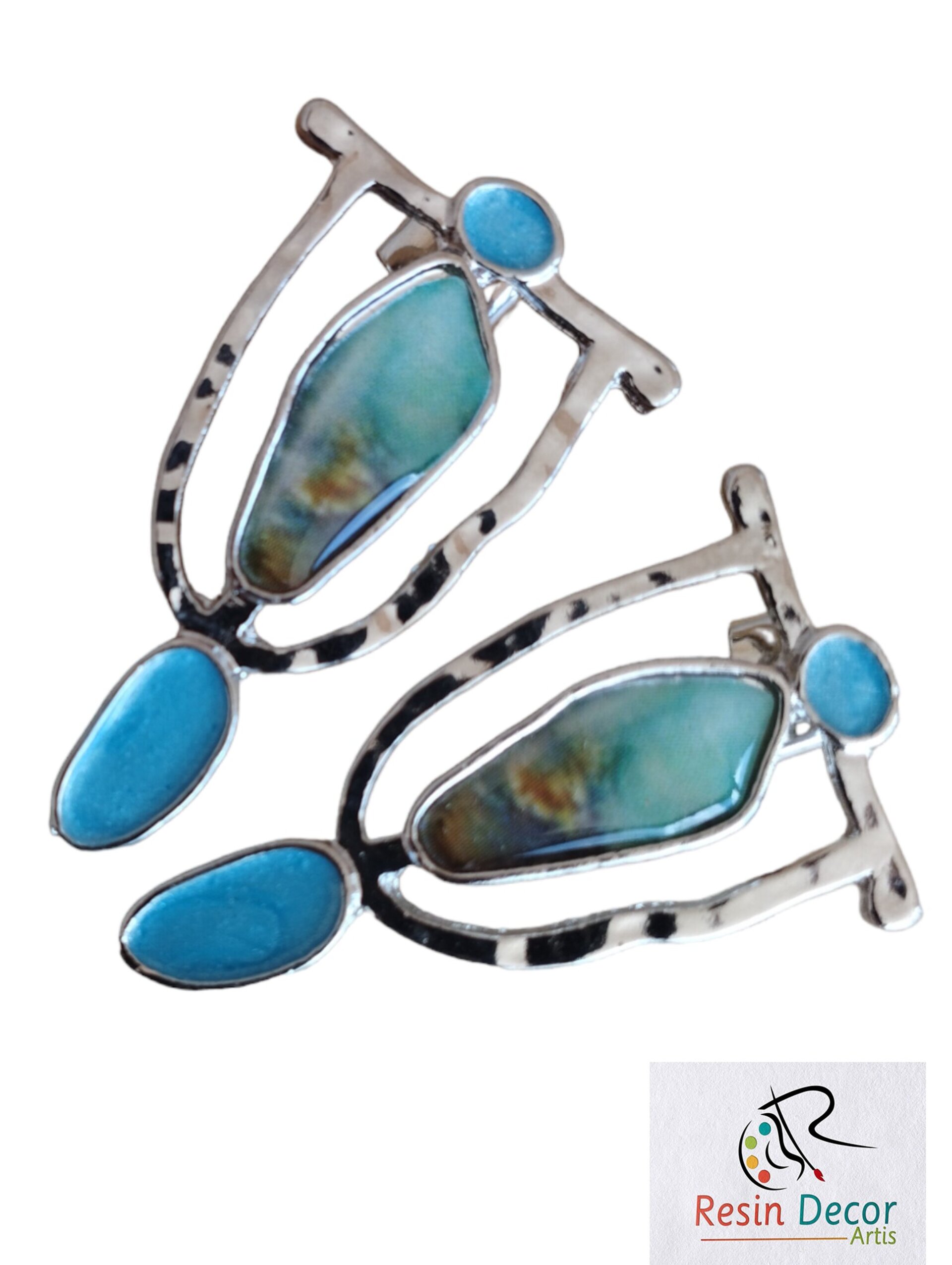 Pendientes colgantes retro con piedra verde - 4