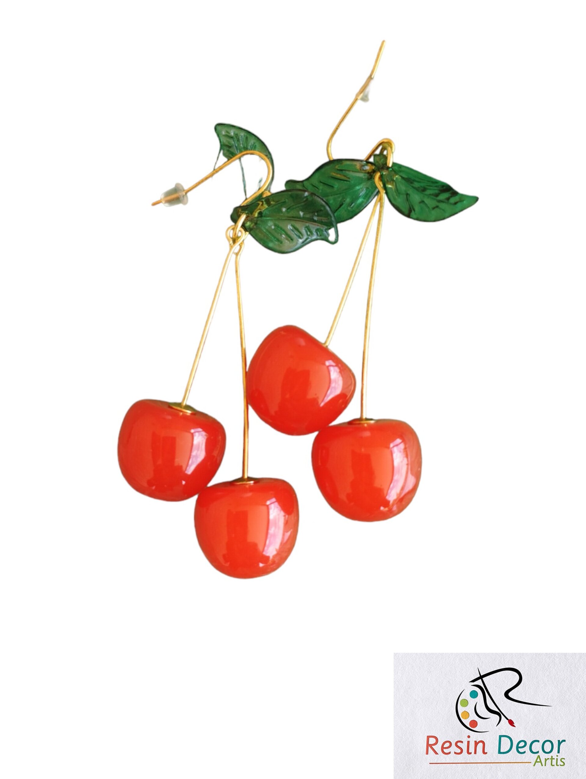 Pendientes Colgantes de resina con forma de cerezas - 2