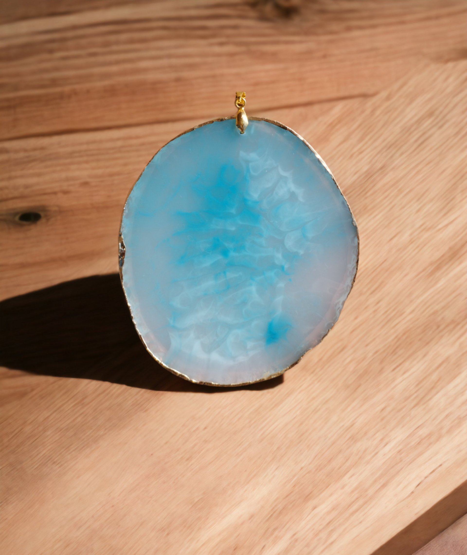 Colgante Redondo de Imitación Piedra de Resina Epoxi Azul Celeste (VENDIDO) - 4