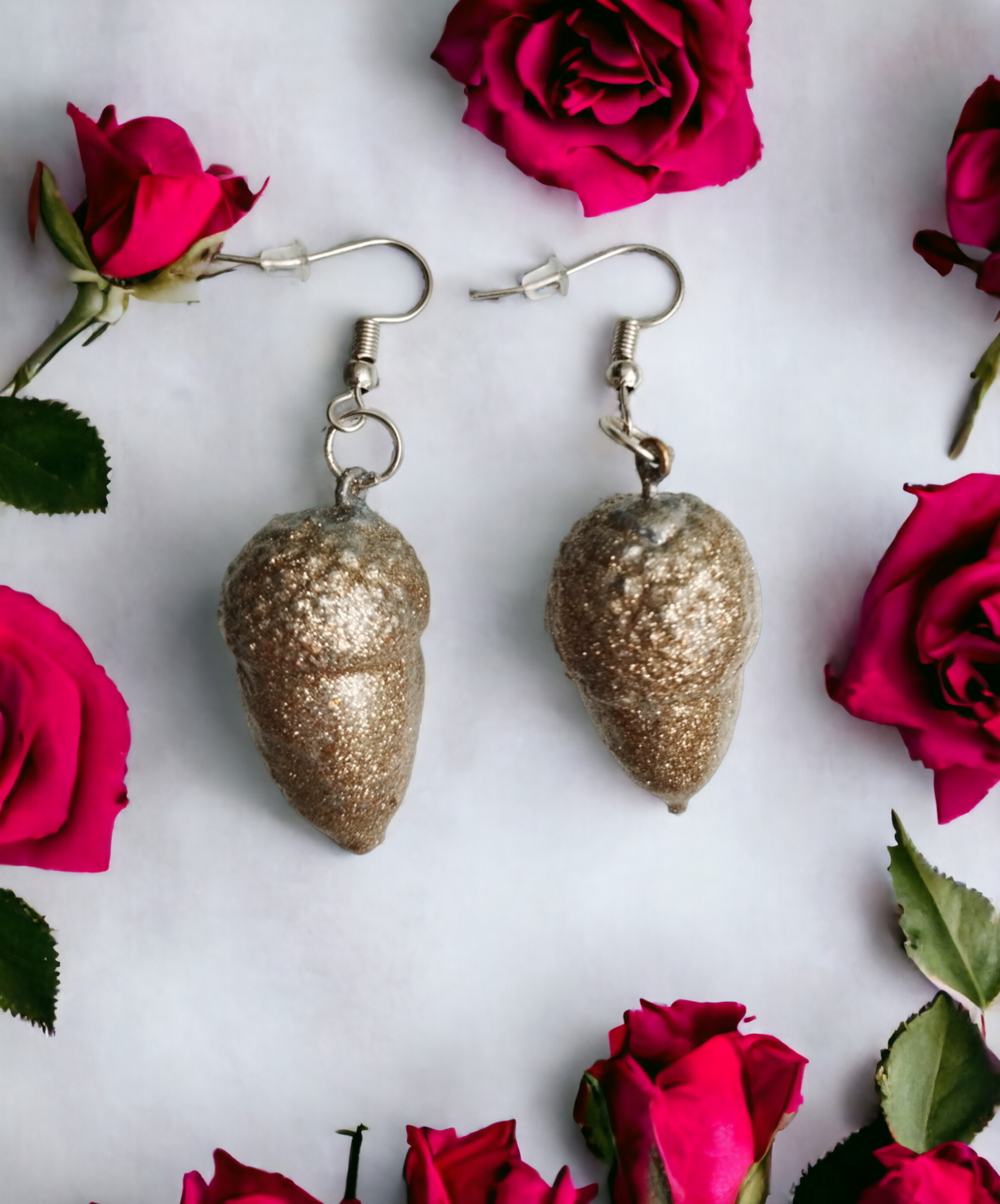 Pendientes de Bellotas Naturales con Resina Epoxi y Purpurina Dorada - 5