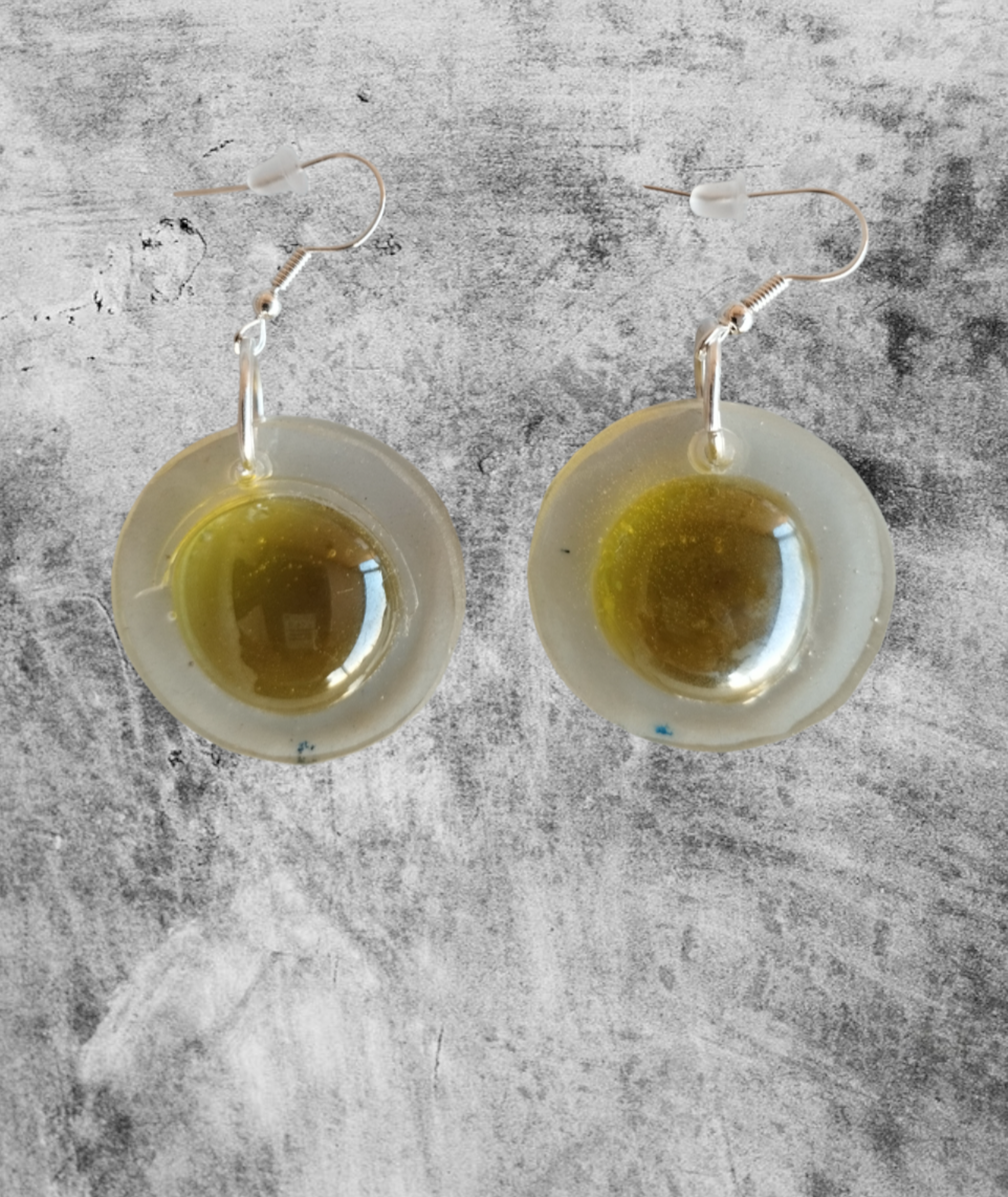 Pendientes Redondos de Resina Epoxi con Gota de Color Amarillo Claro - 8