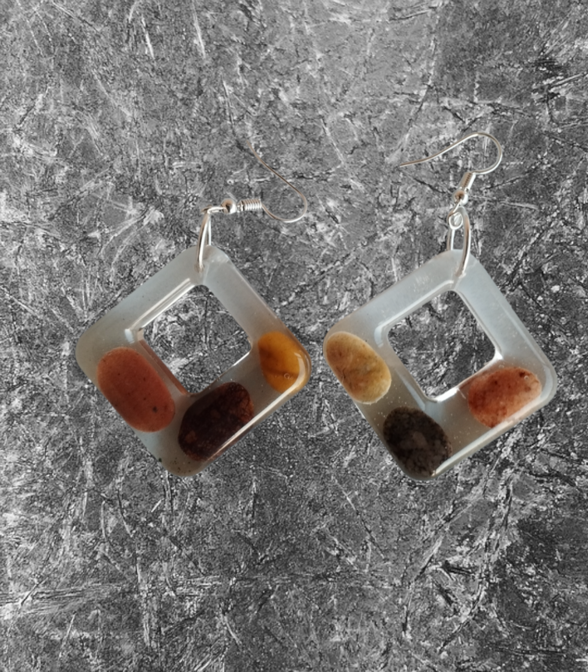 Pendientes Forma de Rombo con Piedrecitas de Almería Encapsuladas resina epoxi - 4