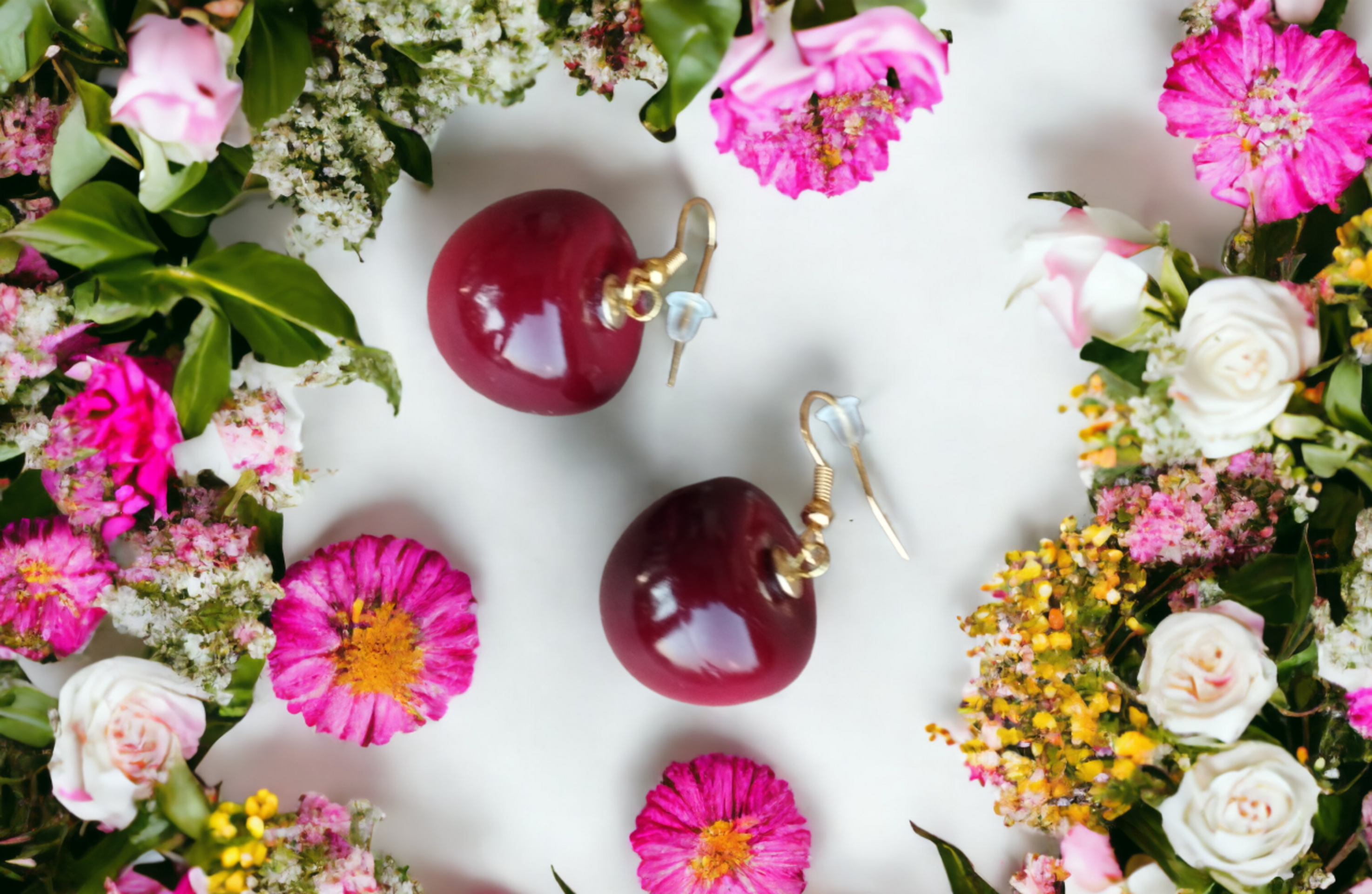 Aretes de cereza roja - estilo princesa con toque francés VENDIDO - 4