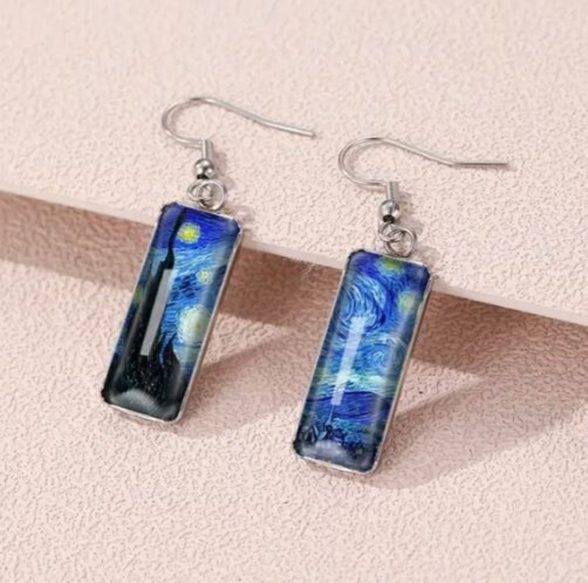 Pendientes de resina epoxi con pintura de Van Gogh (VENDIDO) - 2