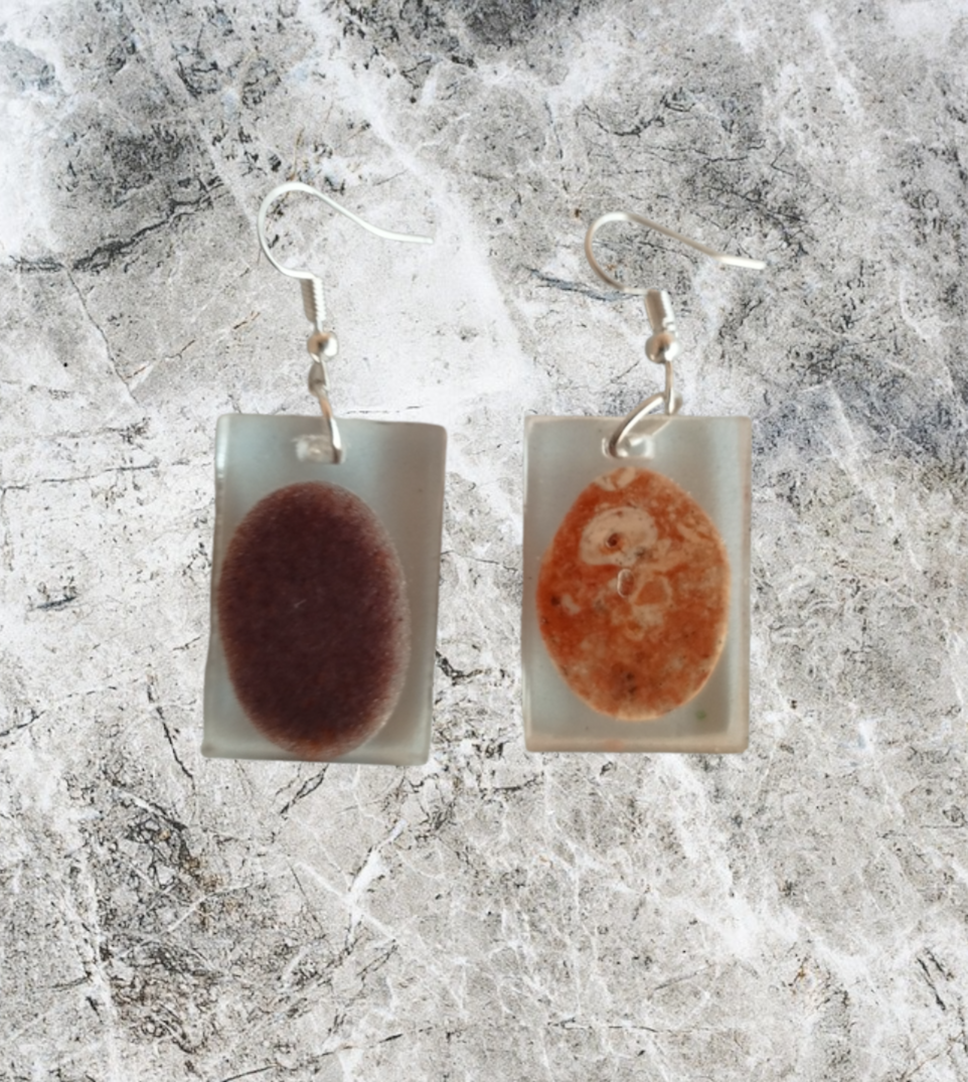 Pendientes Rectangulares con Piedrecitas de Almería - Encapsuladas en Resina - 4