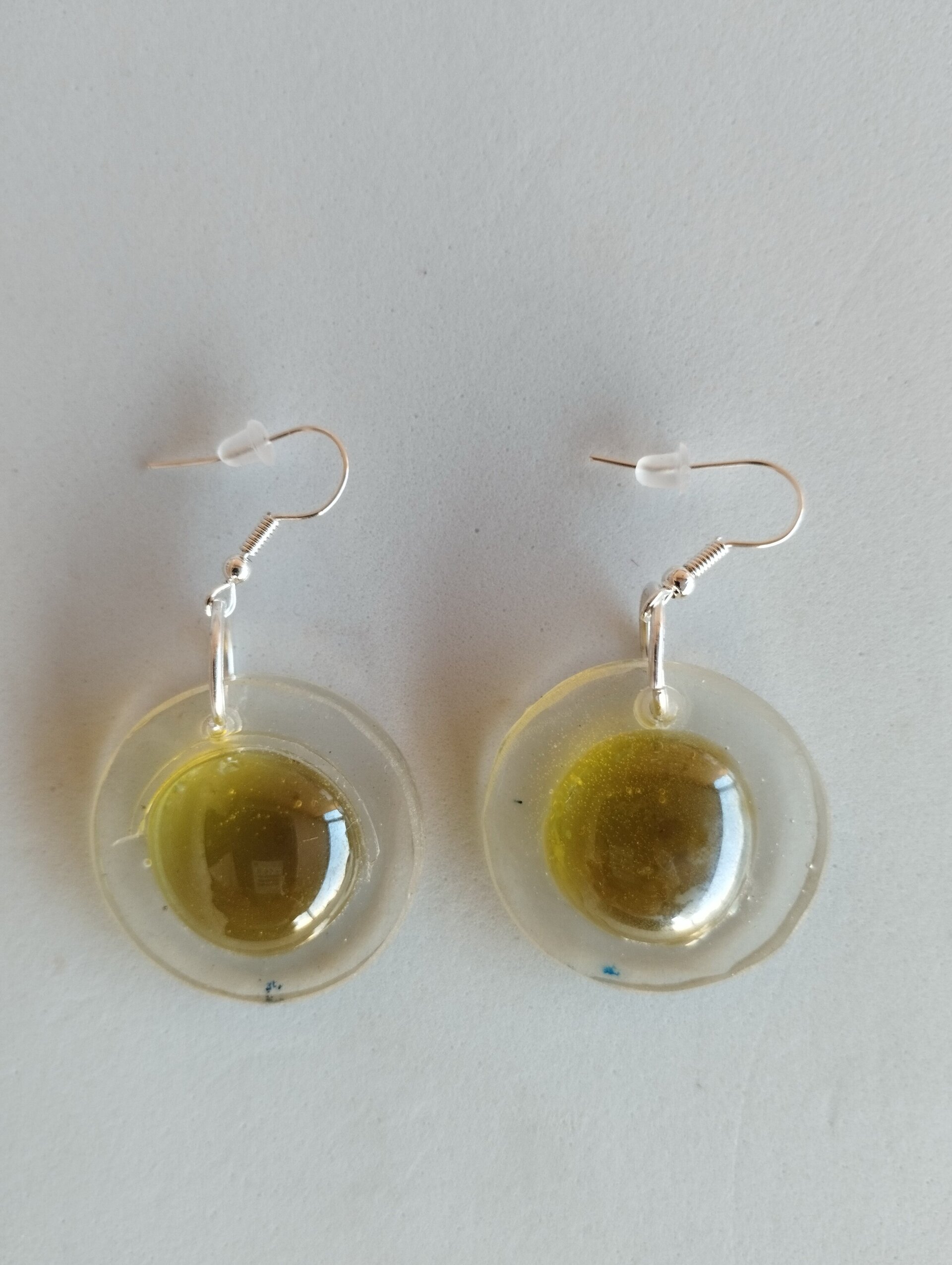 Pendientes Redondos de Resina Epoxi con Gota de Color Amarillo Claro - 7