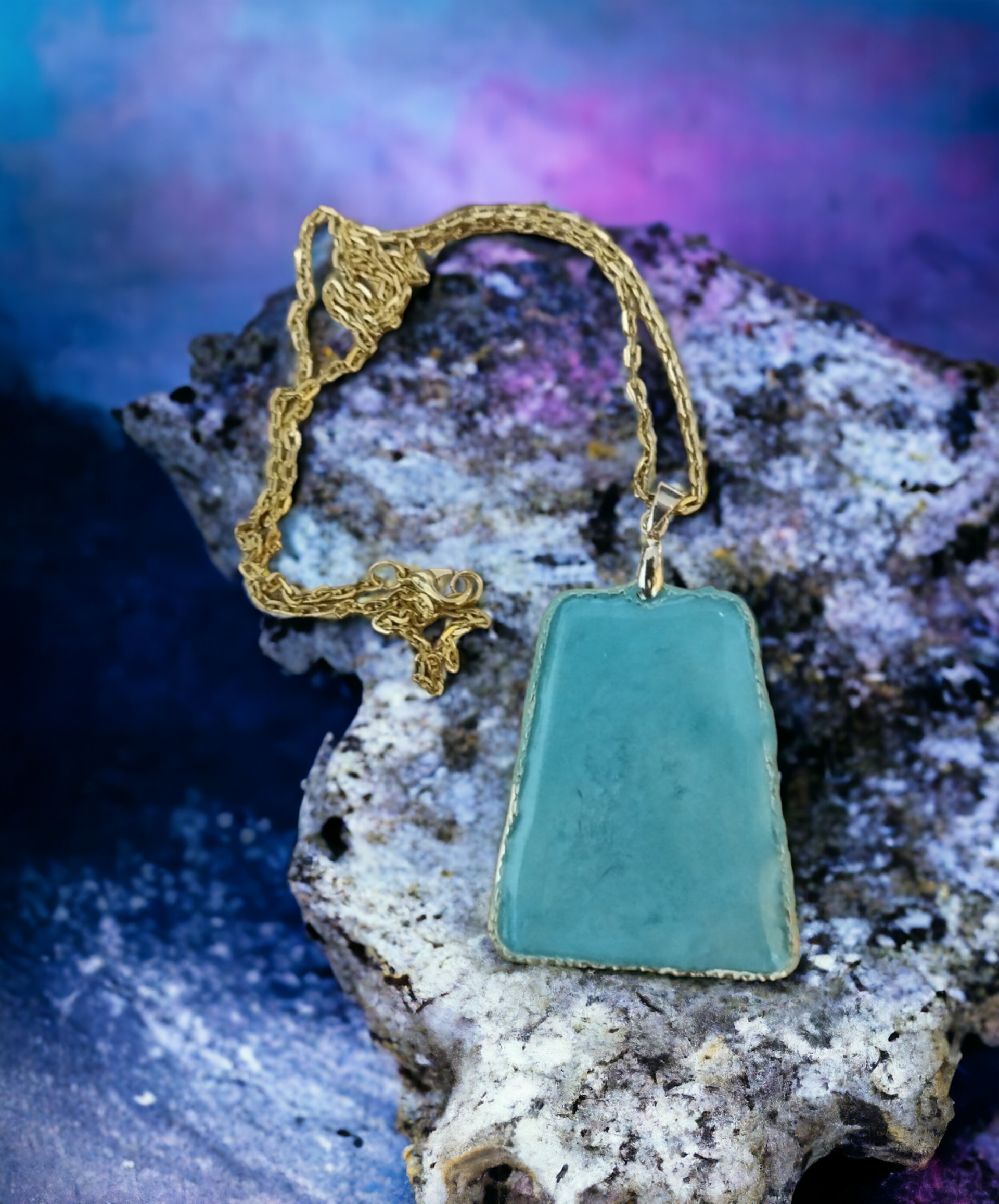Colgante Trapezoide de Resina Epoxi Azul Claro Nacarado - 3