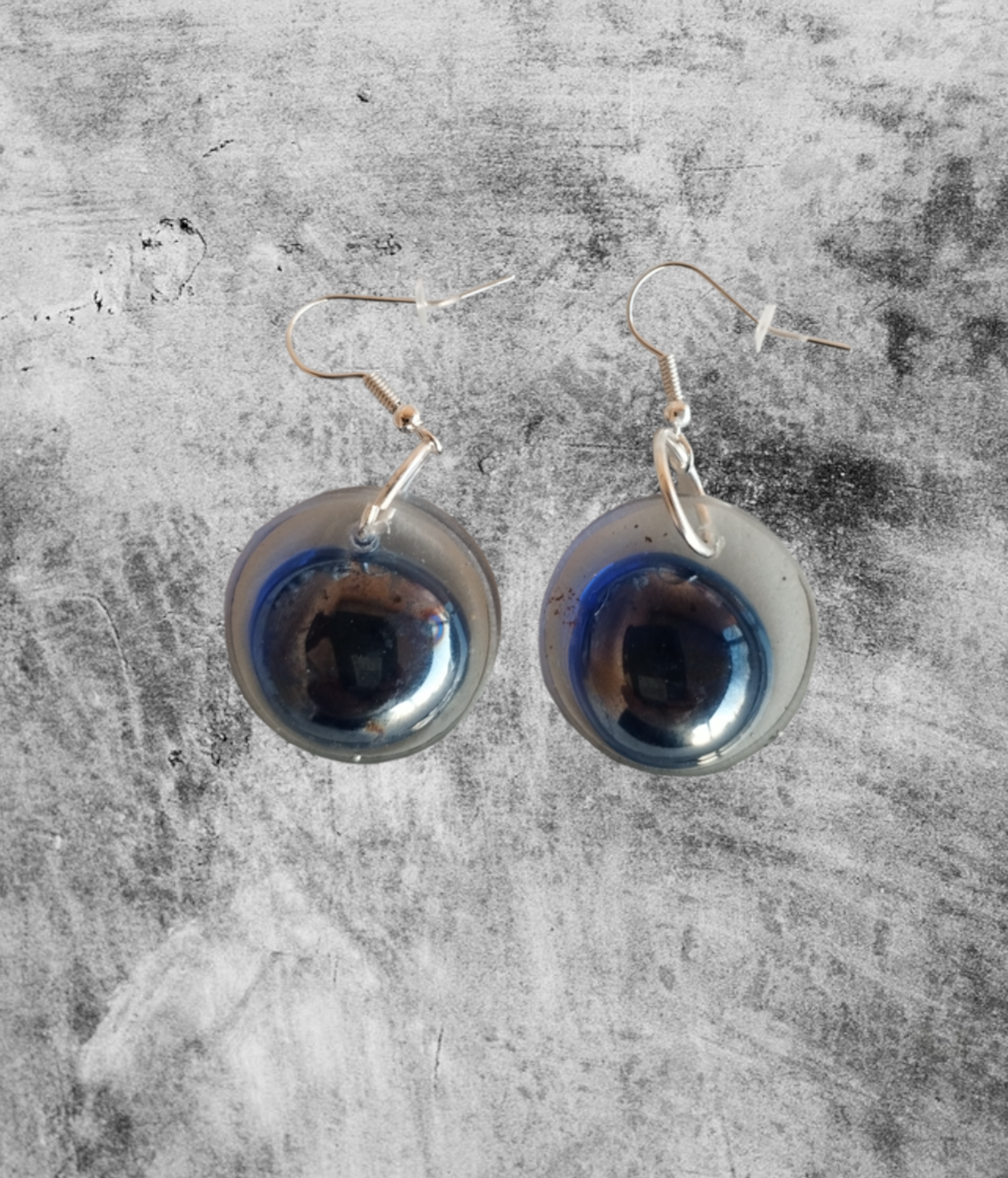 Pendientes Redondos de Resina Epoxi con Gota Azul con Reflejos - 7